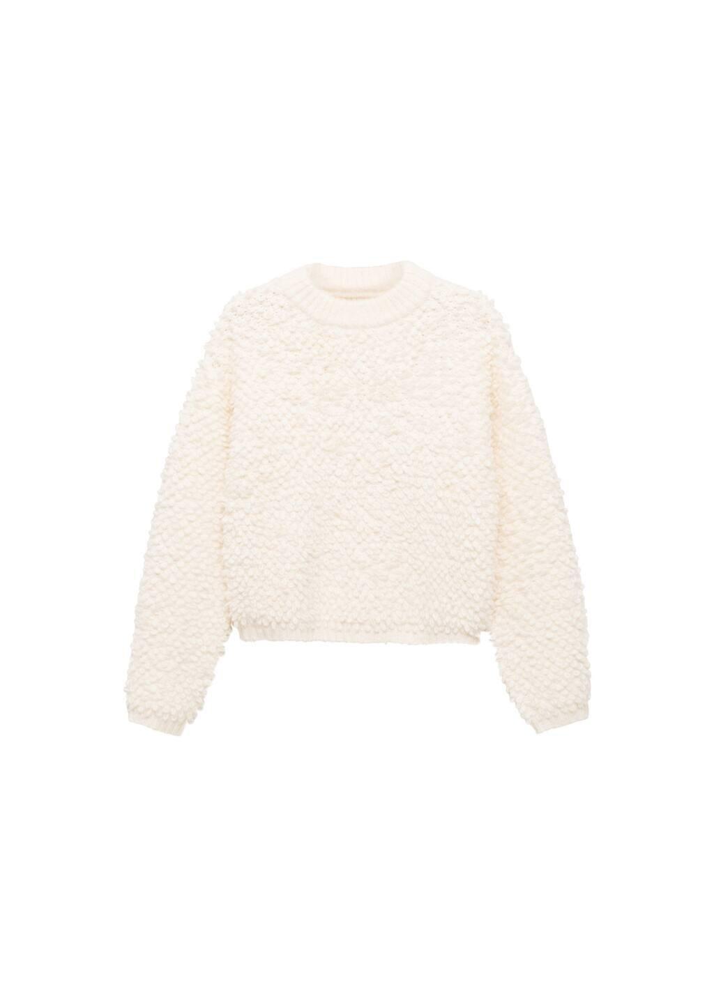 Beige Round-Neck Boucle Sweater, , large image number 2