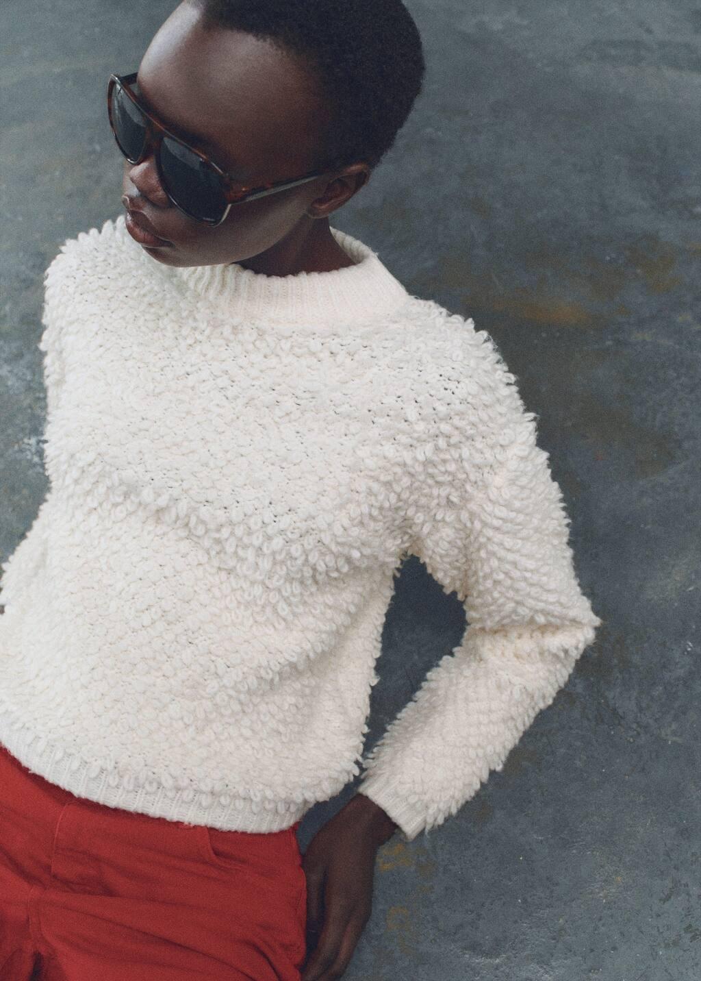 Beige Round-Neck Boucle Sweater, , large image number 3