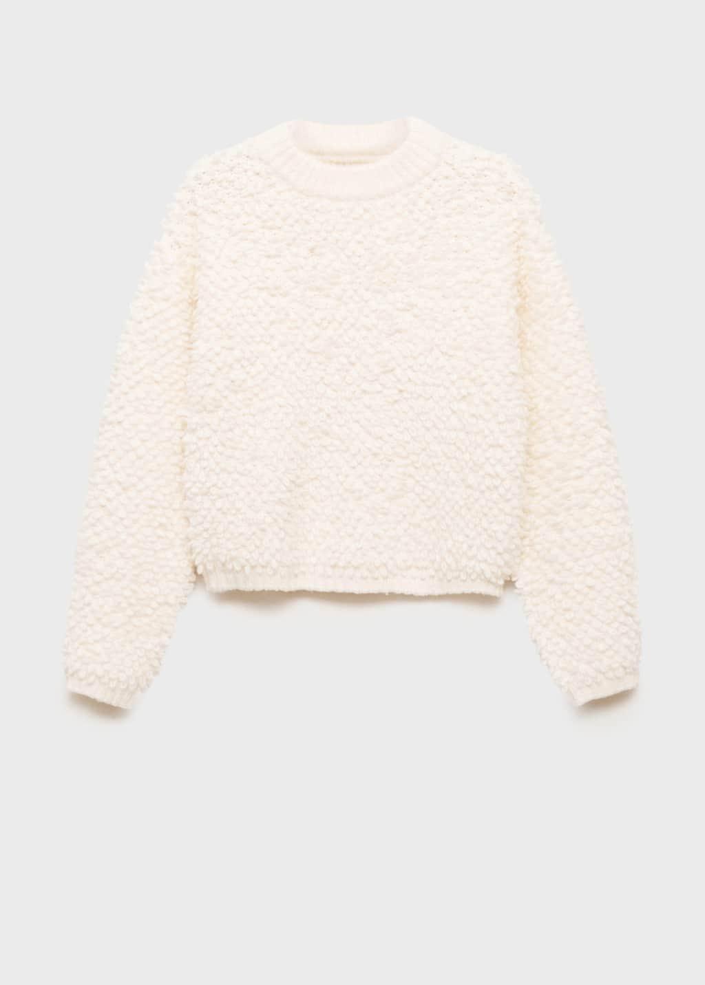 Beige Round-Neck Boucle Sweater, , large image number 4