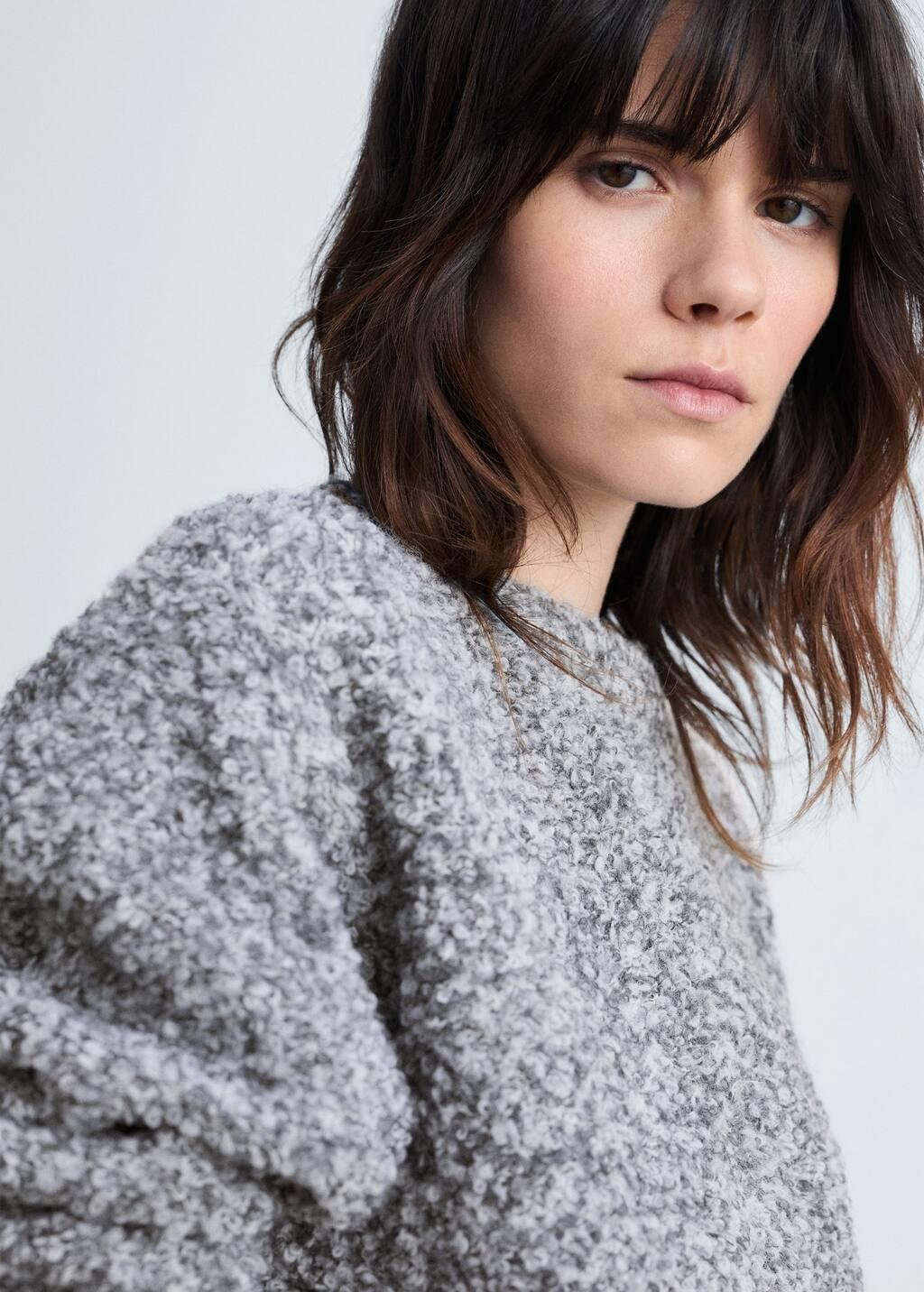 Grey Round-Neck Boucle Sweater, , large image number 1