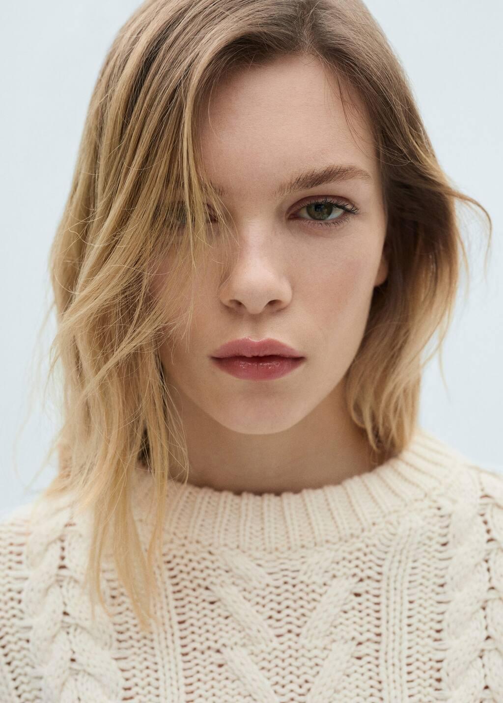 Beige Striped Braided Sweater, , large image number 1