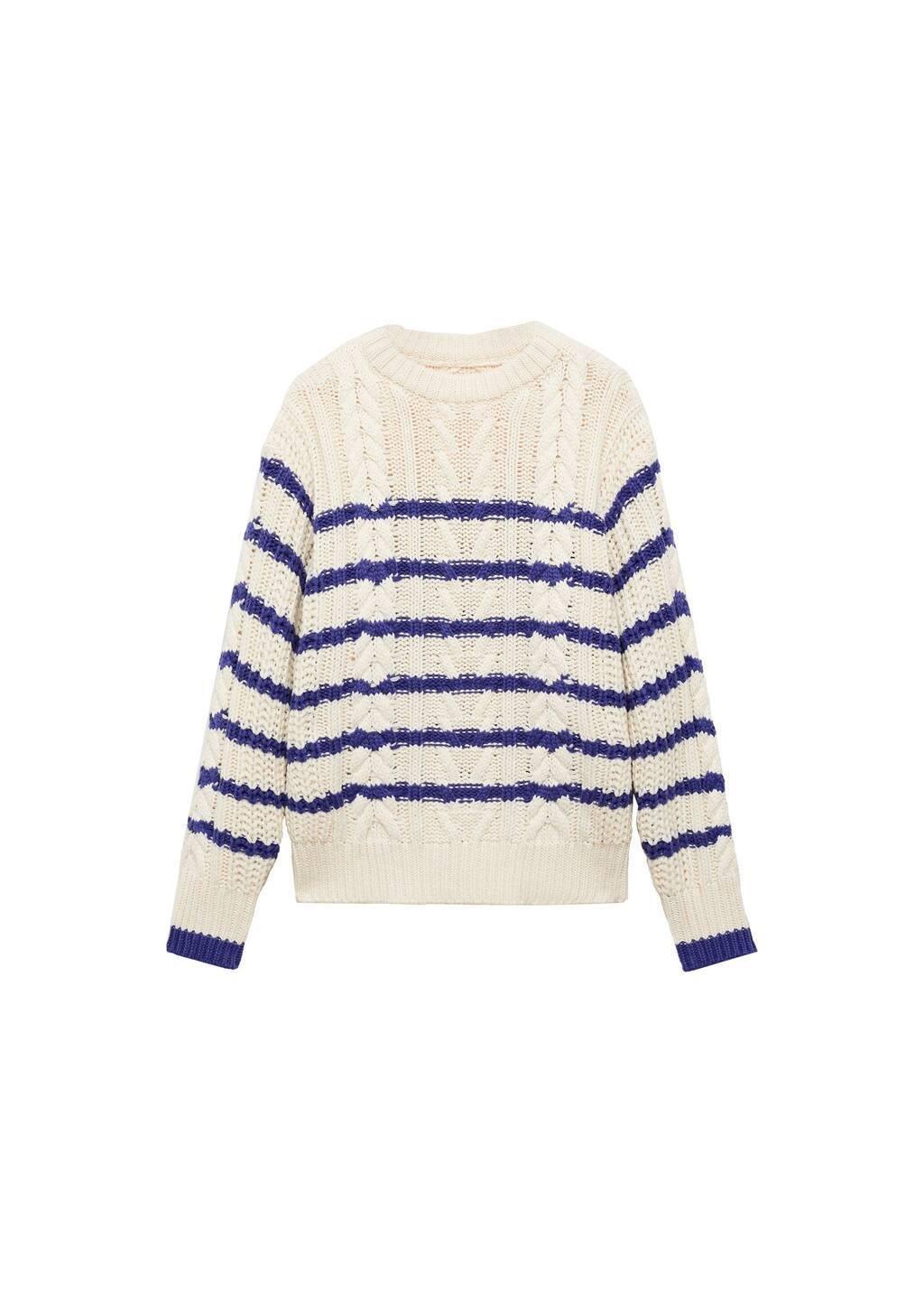 Beige Striped Braided Sweater, , large image number 2