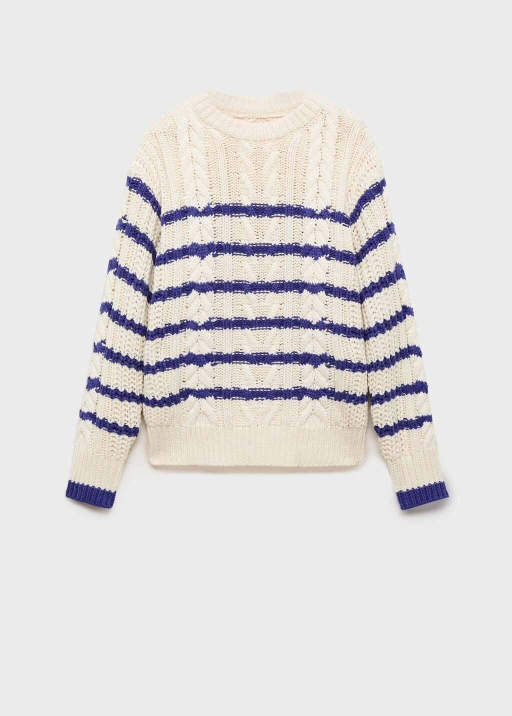 Beige Striped Braided Sweater, , large image number 4