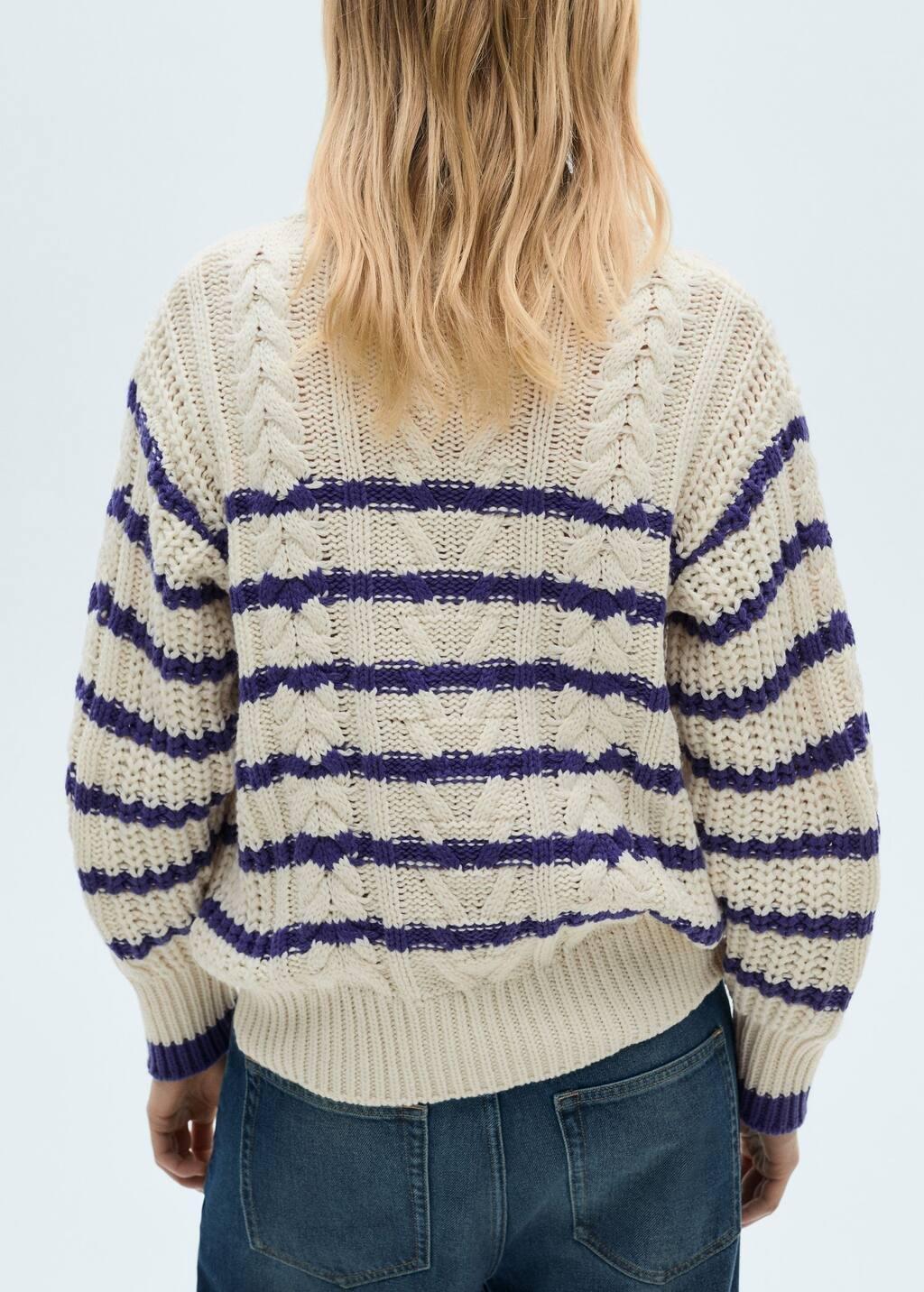 Beige Striped Braided Sweater, , large image number 5