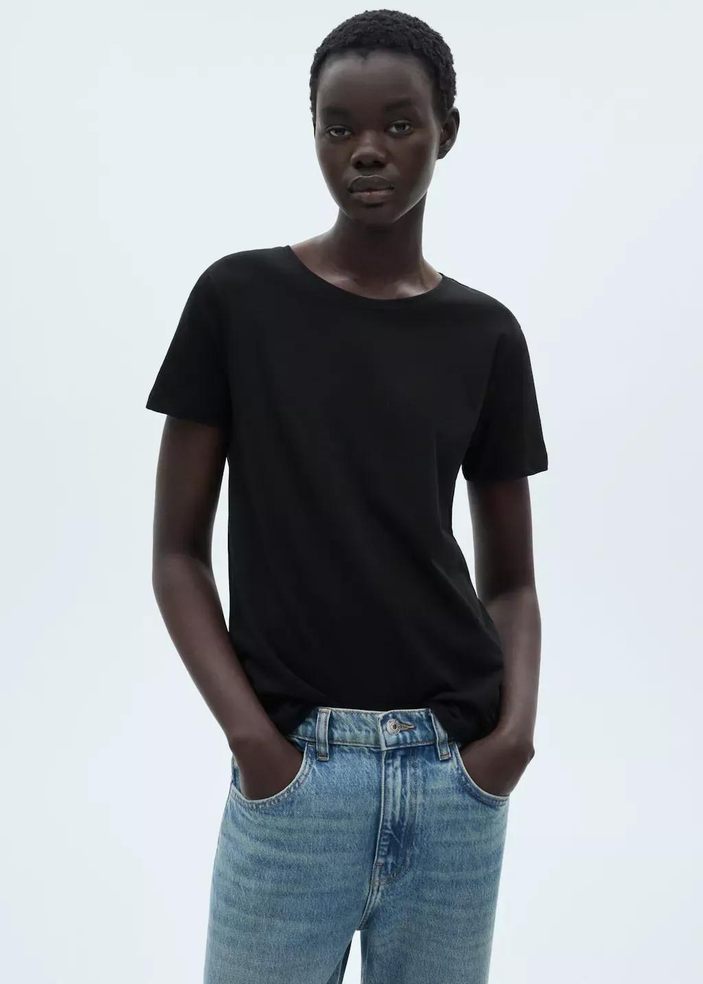 Black Short-Sleeved Cotton T-Shirt, , large image number 0