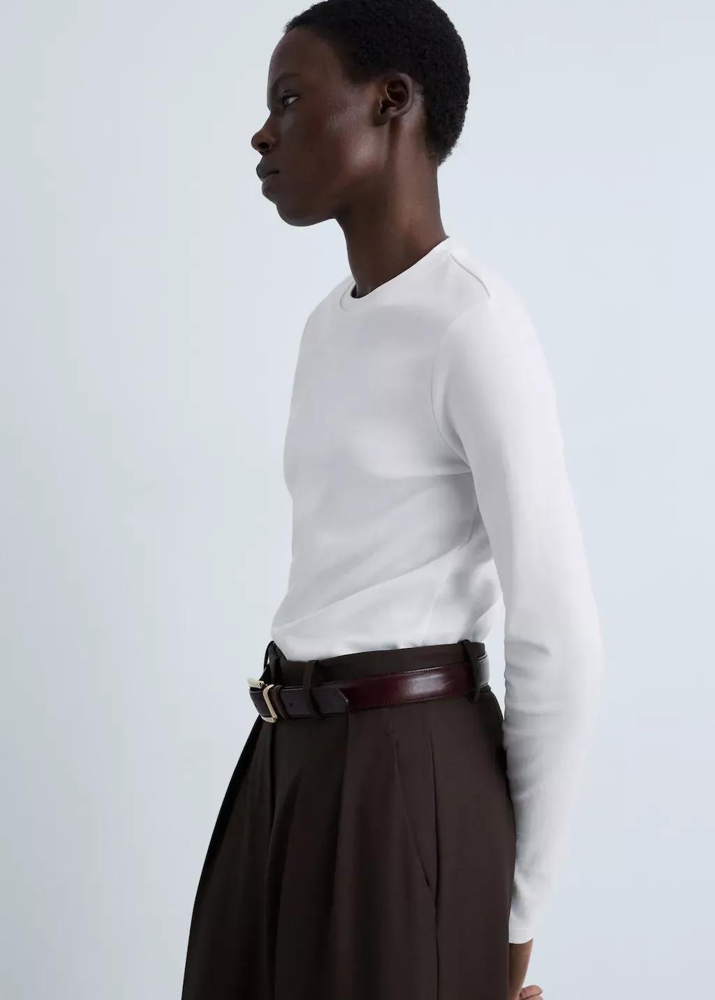 White Thin Round-Neck T-Shirt, , large image number 3