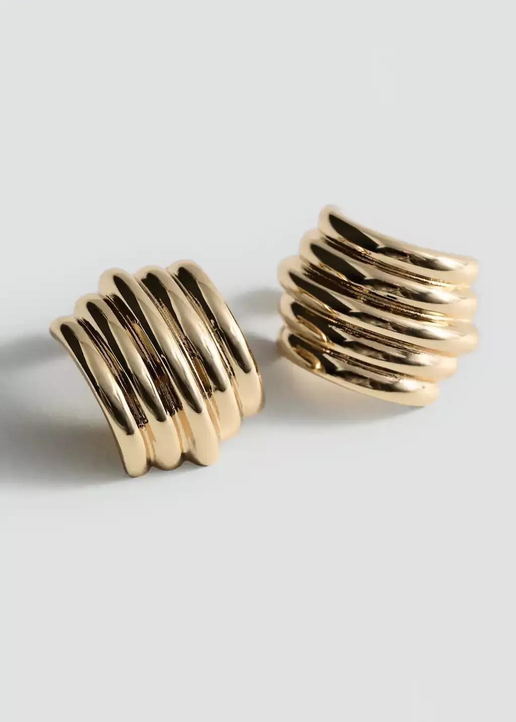 Gold Embossed Hoop Earrings, Gold, large image number 0