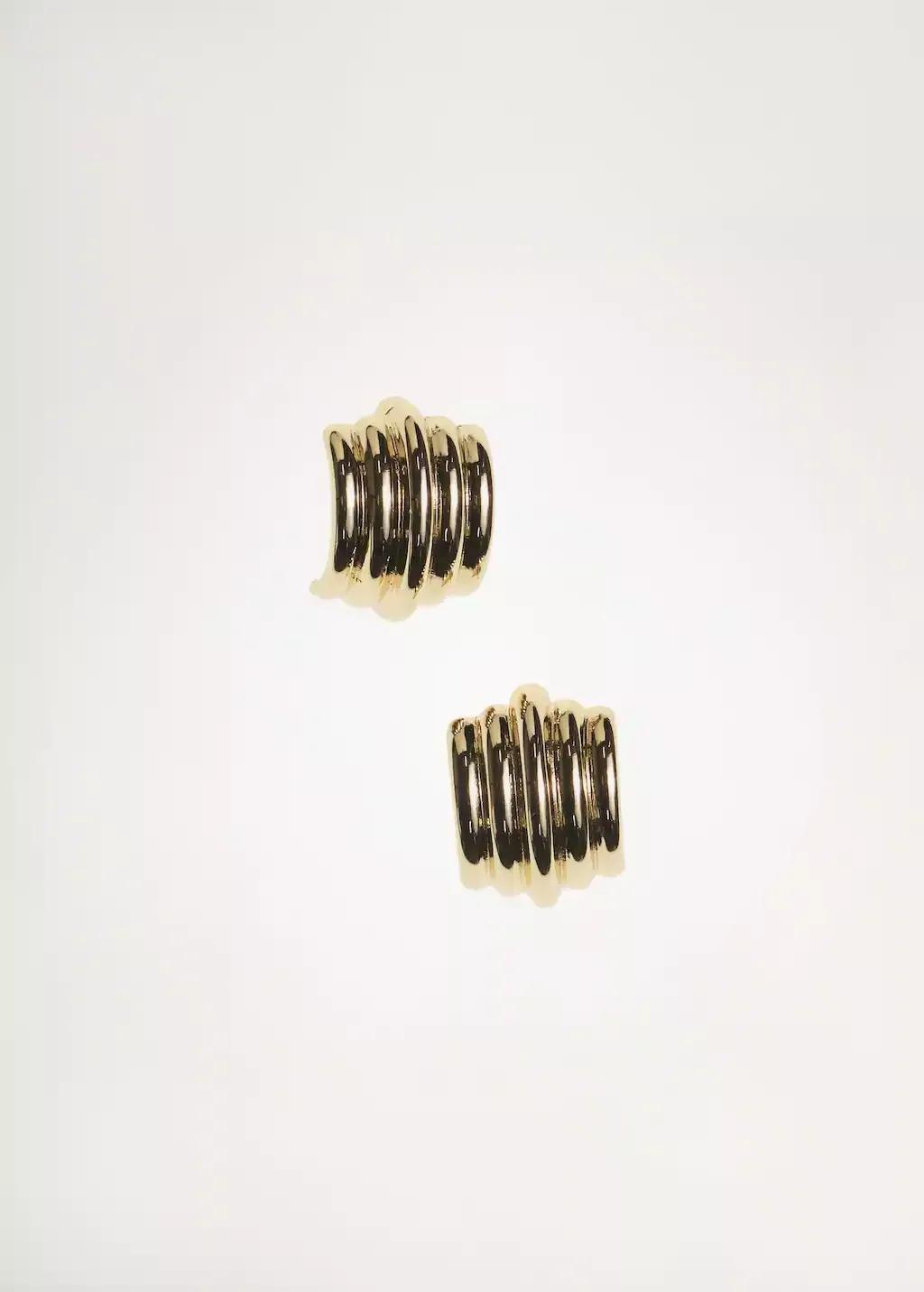 Gold Embossed Hoop Earrings, Gold, large image number 1