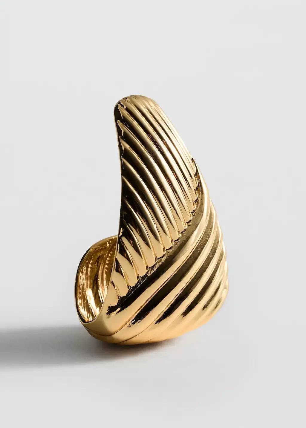 Gold Embossed Triangular Earrings, Gold, large image number 0