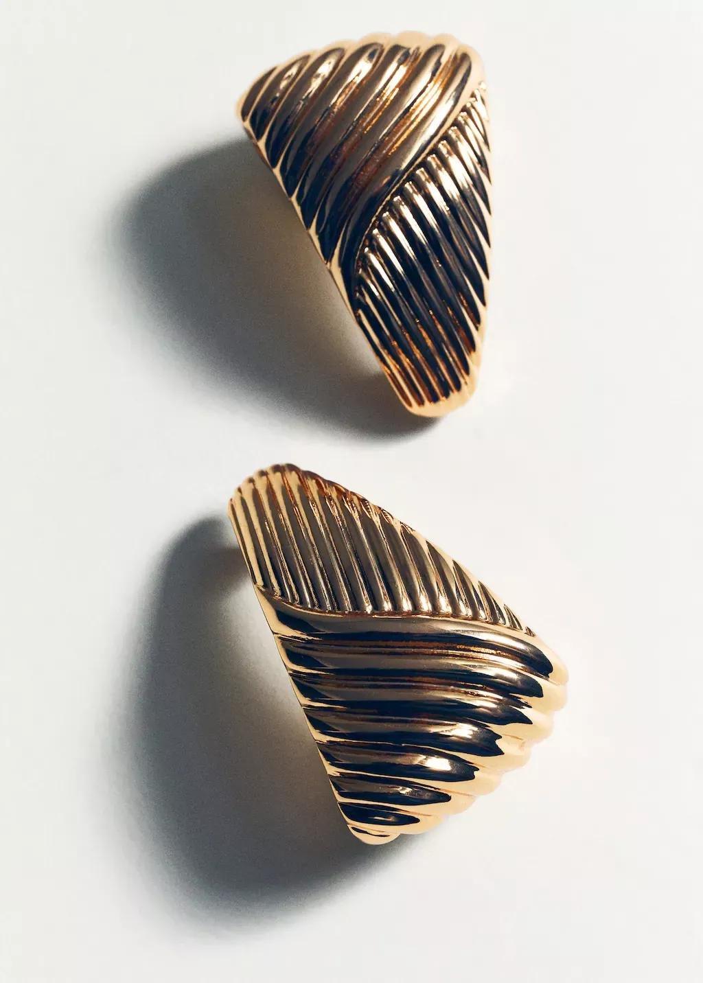 Gold Embossed Triangular Earrings, Gold, large image number 1