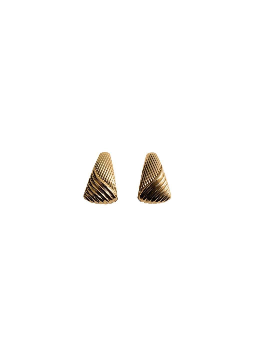 Gold Embossed Triangular Earrings, Gold, large image number 2