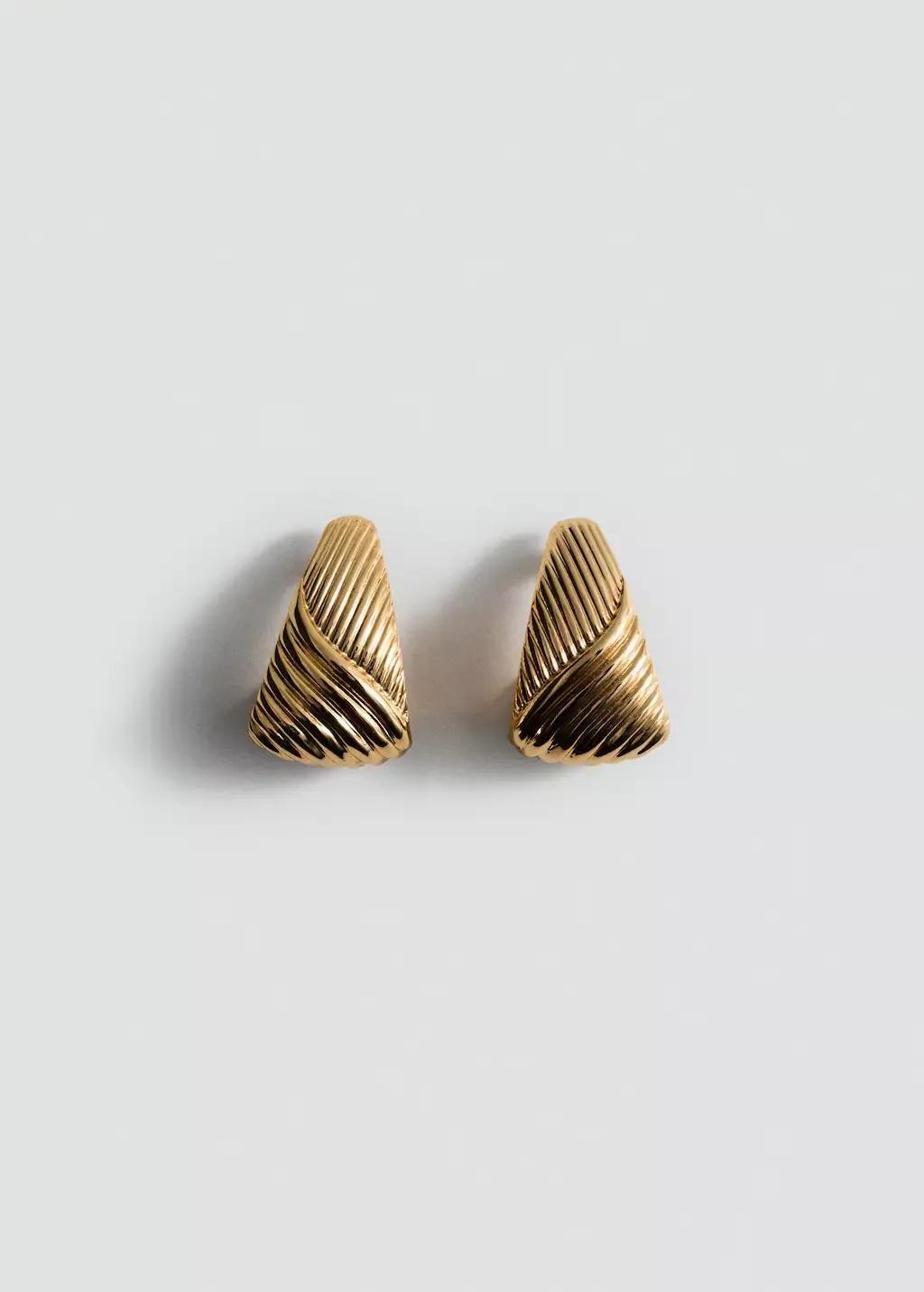 Gold Embossed Triangular Earrings, Gold, large image number 3
