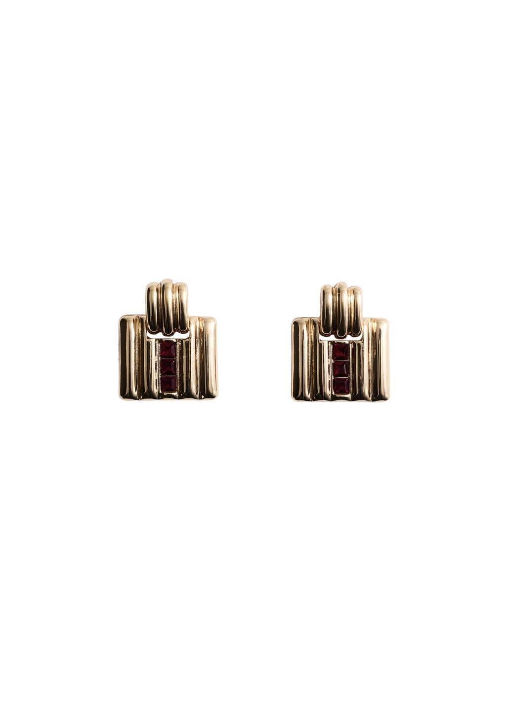 Gold Geometric Earrings With Crystals Detail, Gold, large image number 2