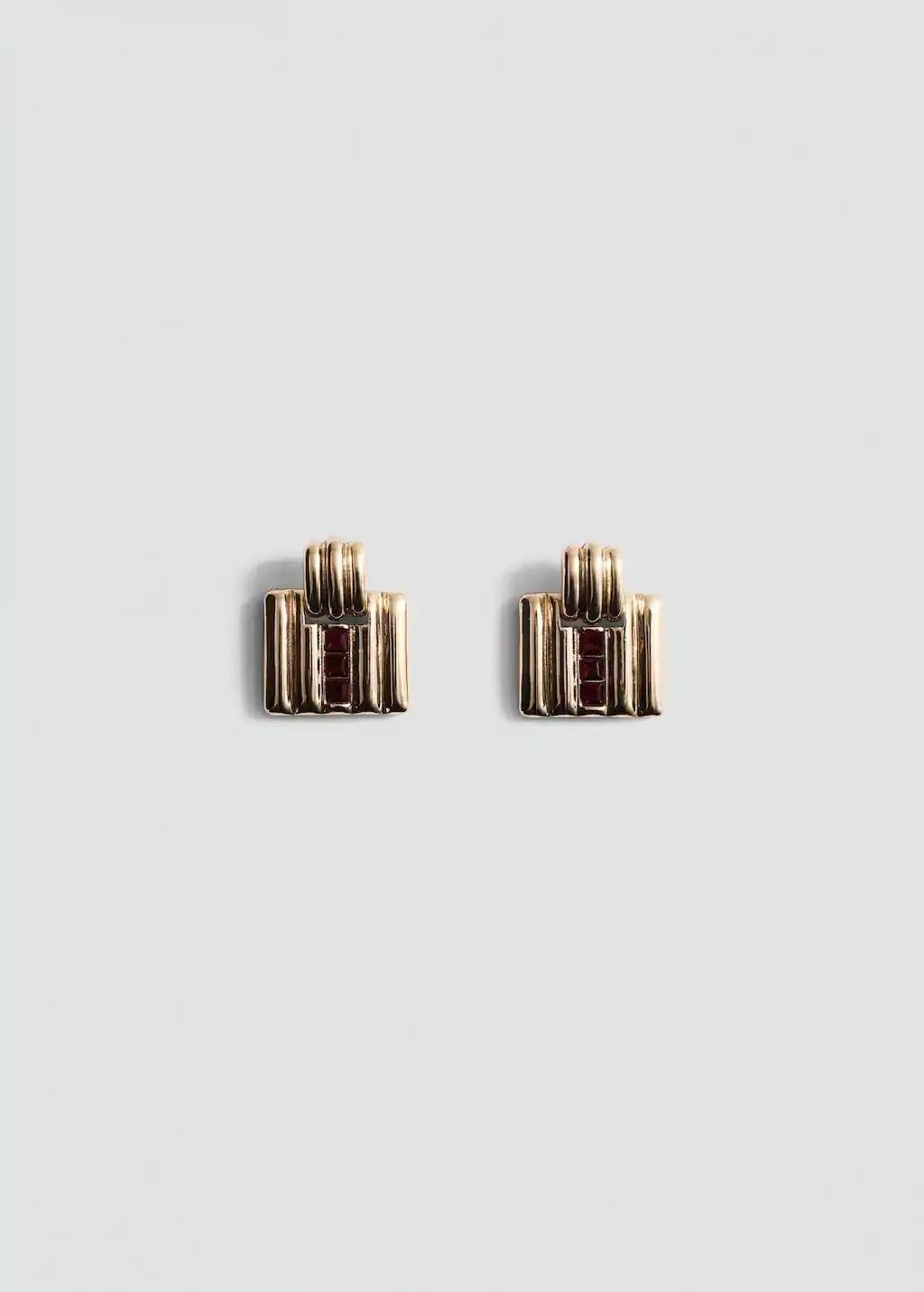 Gold Geometric Earrings With Crystals Detail, Gold, large image number 3