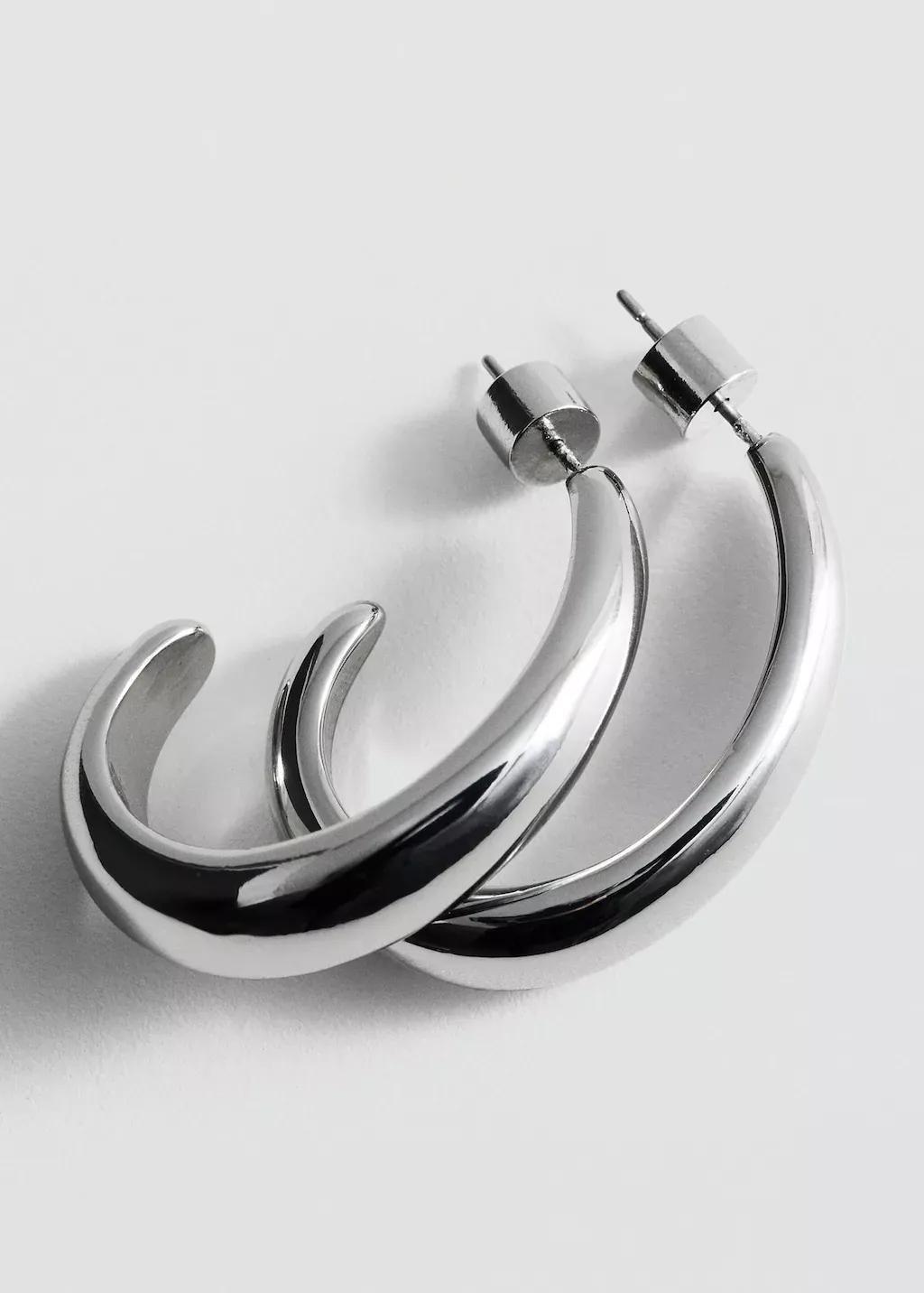 Silver Thin Oval Hoop Earrings, Silver, large image number 0