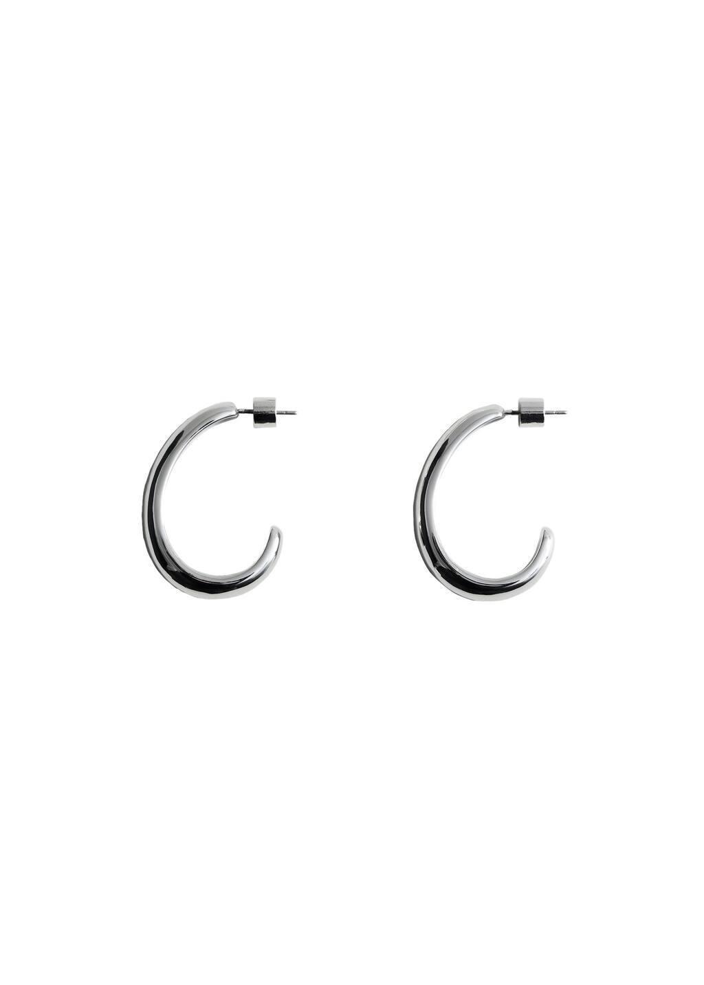 Silver Thin Oval Hoop Earrings, Silver, large image number 1