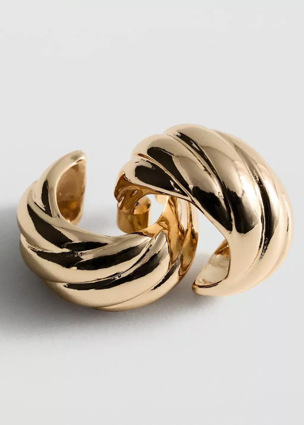 Gold Intertwined Hoop Earrings, Gold, large image number 0