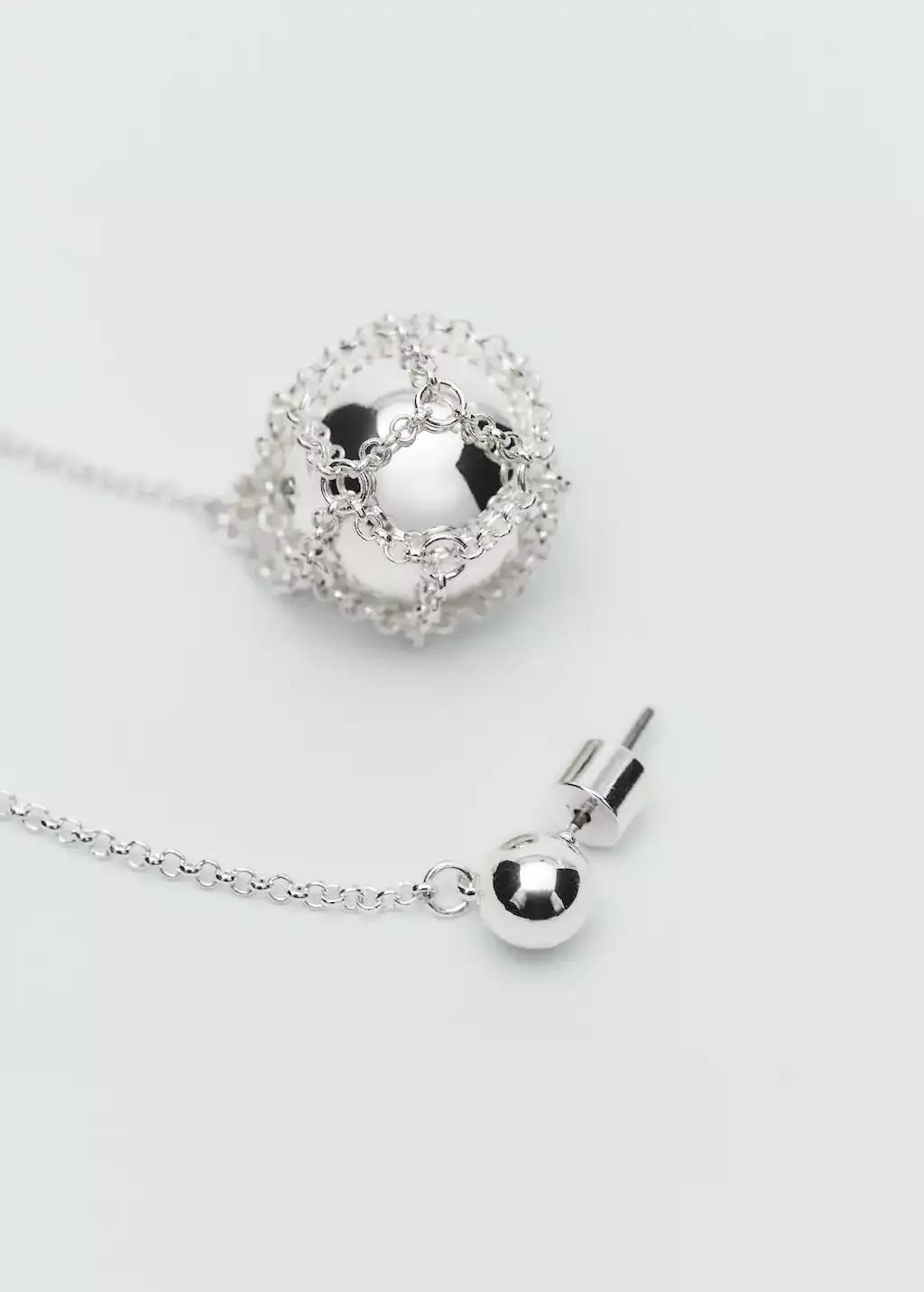 Silver Sphere Drop Earrings, Silver, large image number 0