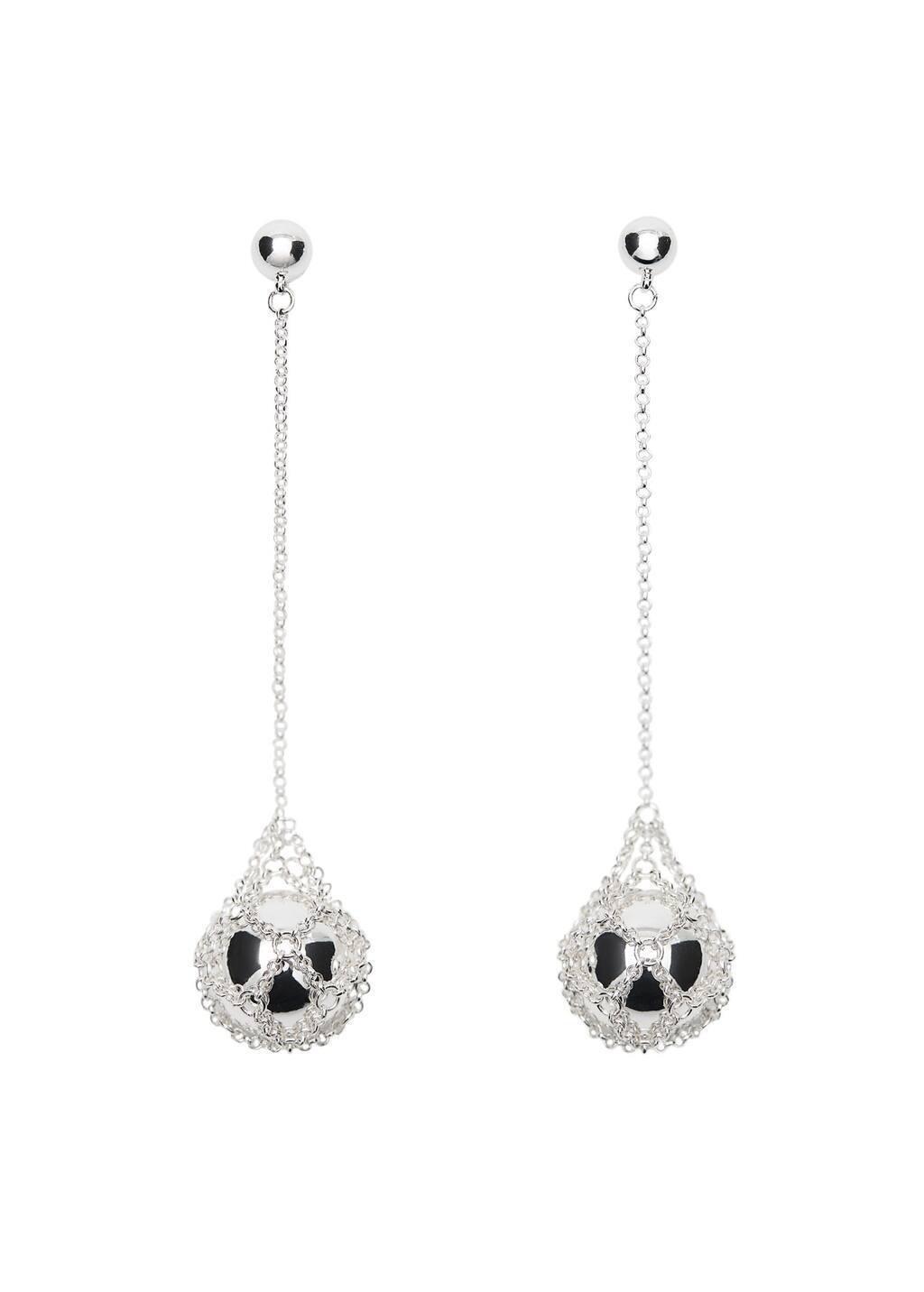 Silver Sphere Drop Earrings, Silver, large image number 2