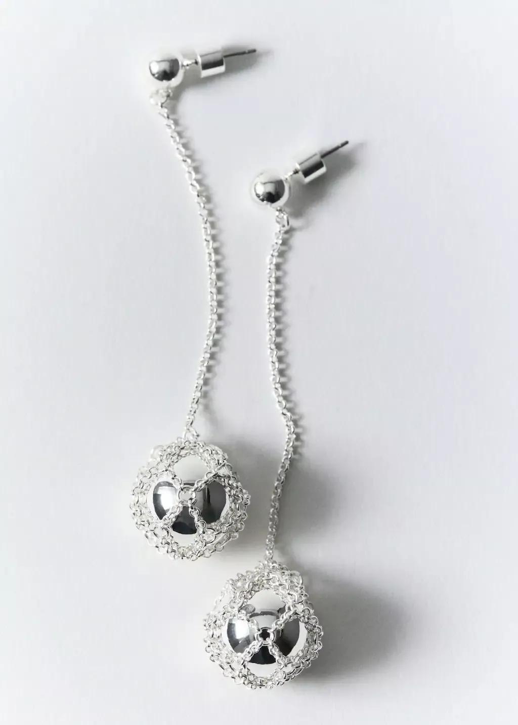 Silver Sphere Drop Earrings, Silver, large image number 3