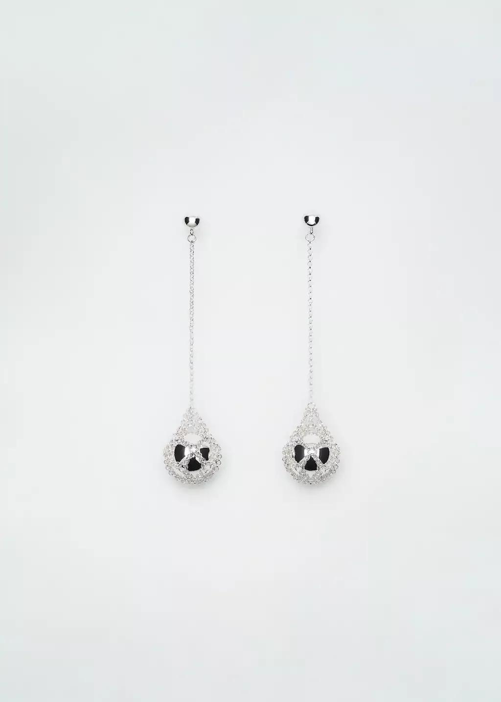 Silver Sphere Drop Earrings, Silver, large image number 4
