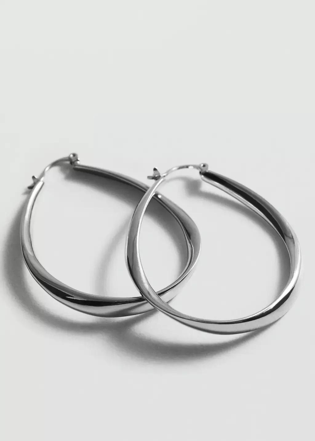 Silver Oval Hoop Earrings, 0201_PL, large image number 0