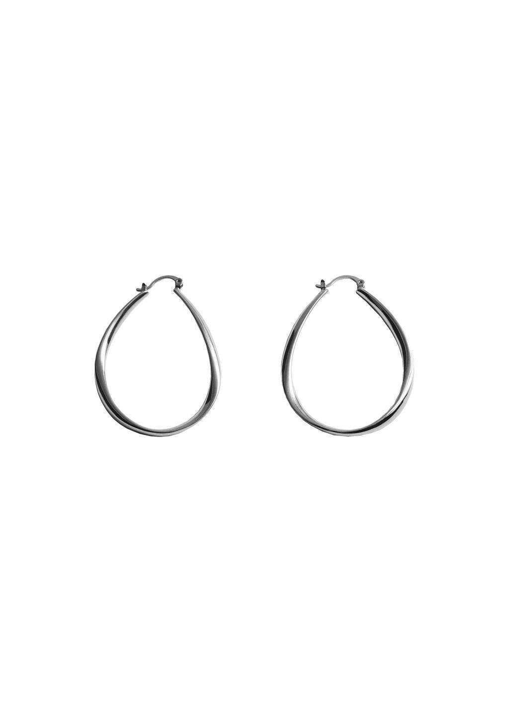 Silver Oval Hoop Earrings, Silver, large image number 2