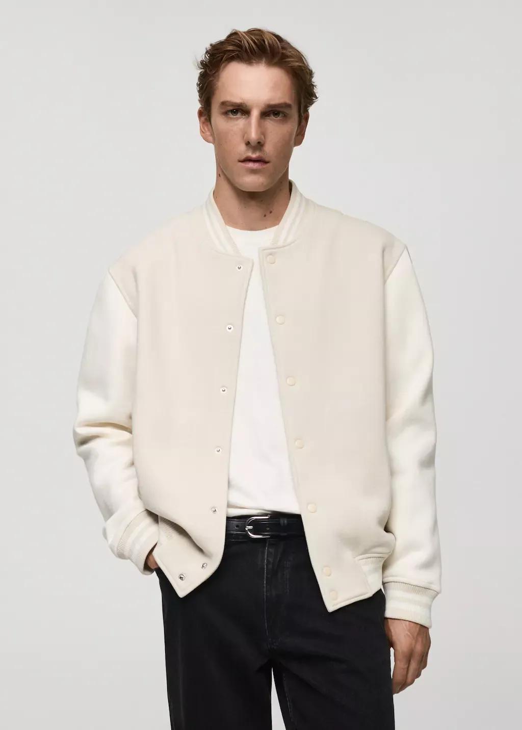 Beige Contrasting Cotton Bomber Jacket, , large image number 0