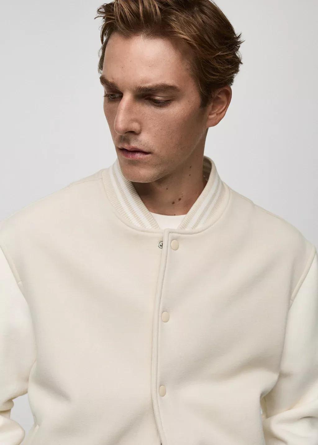 Beige Contrasting Cotton Bomber Jacket, , large image number 1