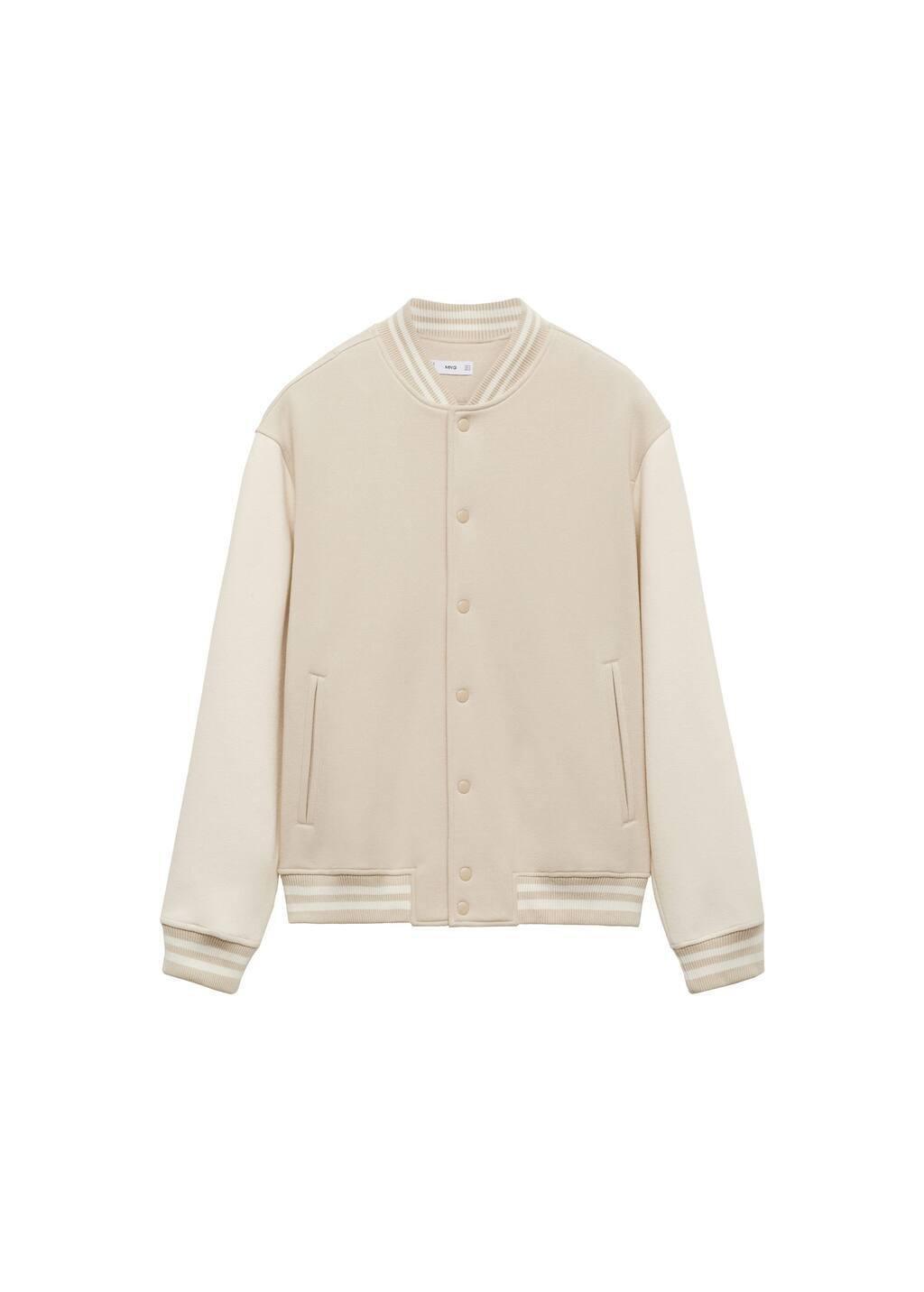 Beige Contrasting Cotton Bomber Jacket, , large image number 2