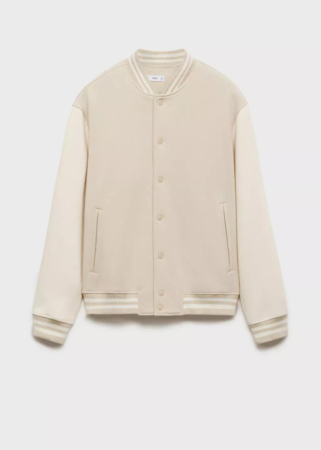 Beige Contrasting Cotton Bomber Jacket, , large image number 4