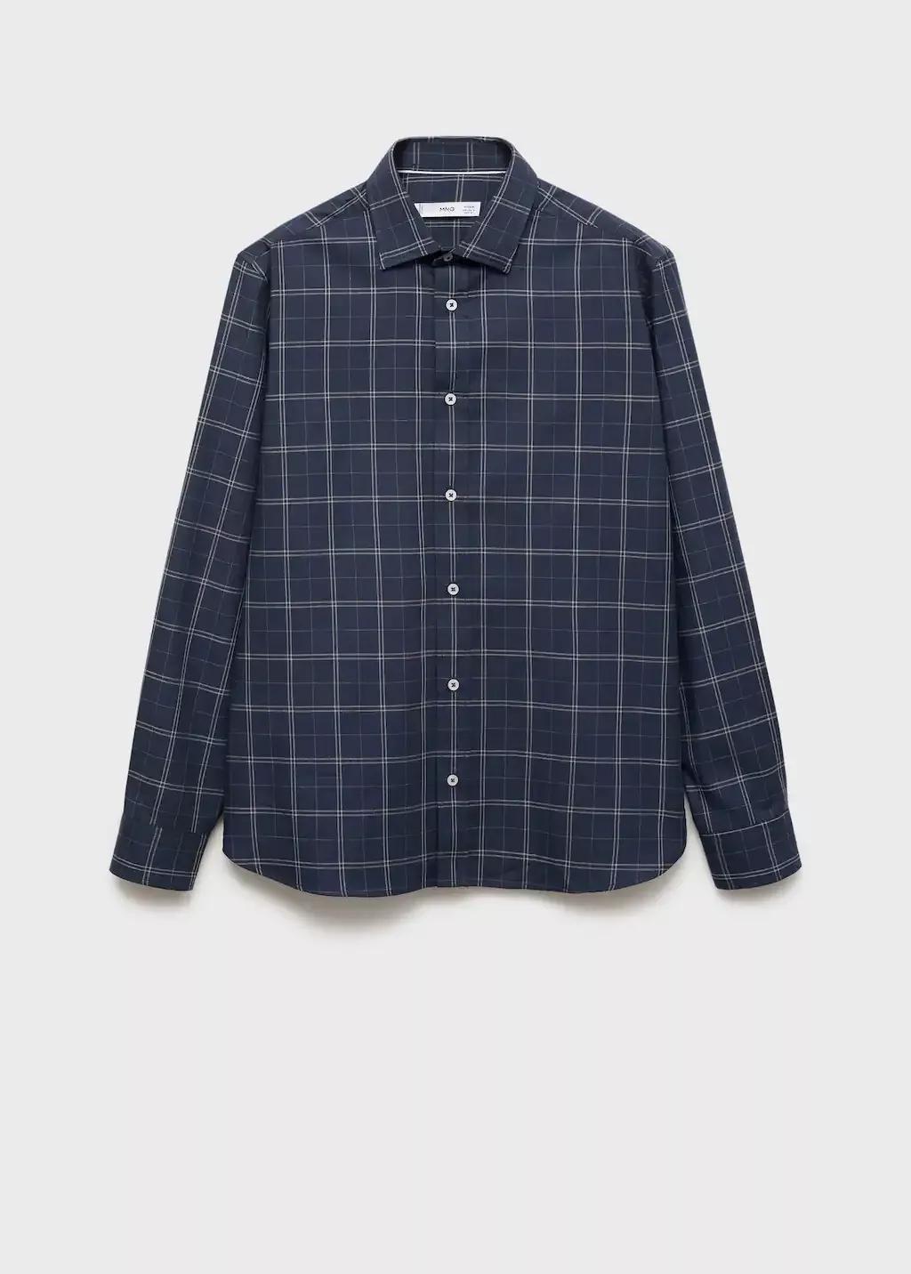Navy Regular Fit Check Cotton Shirt, , large image number 0