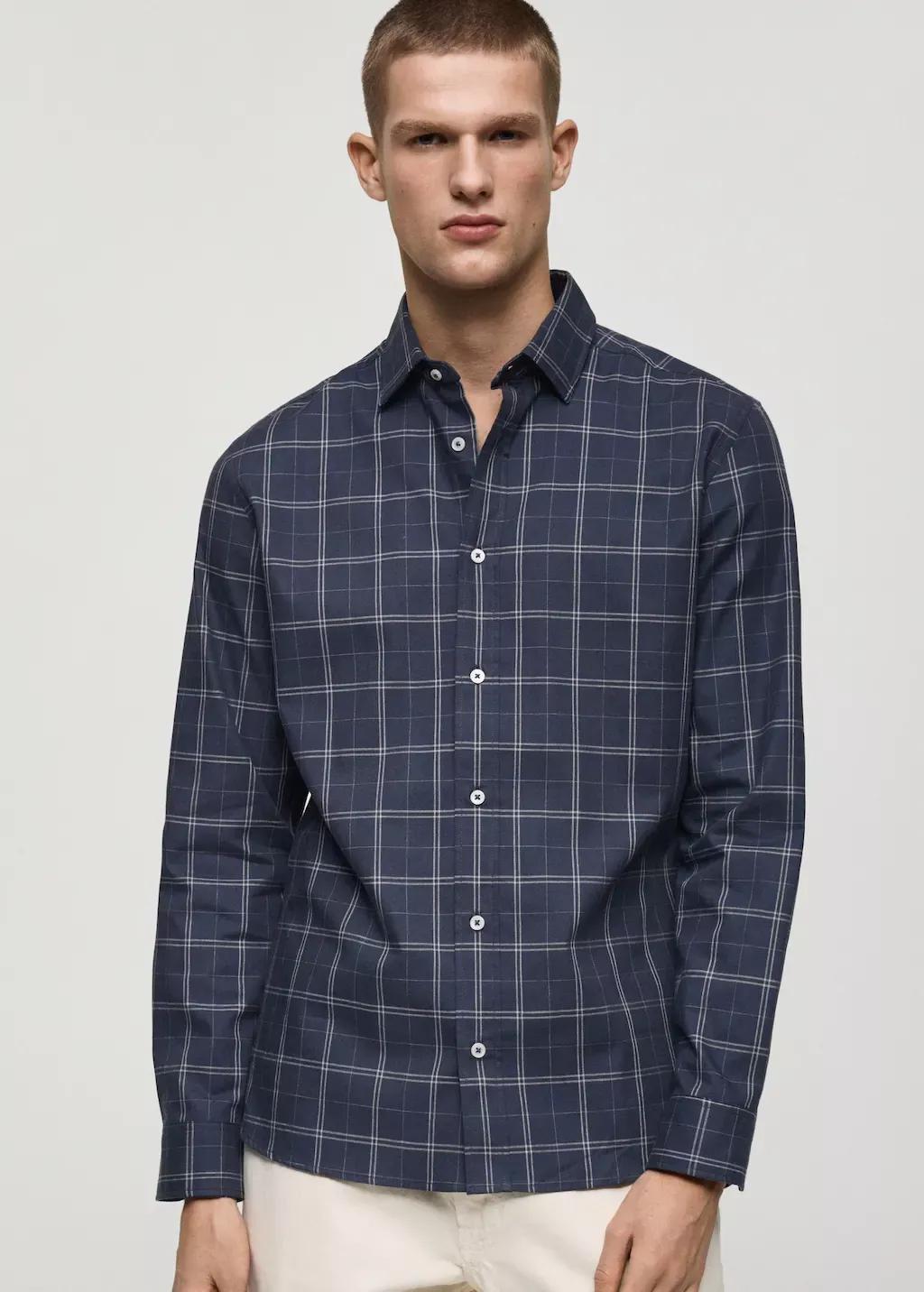 Navy Regular Fit Check Cotton Shirt, , large image number 1