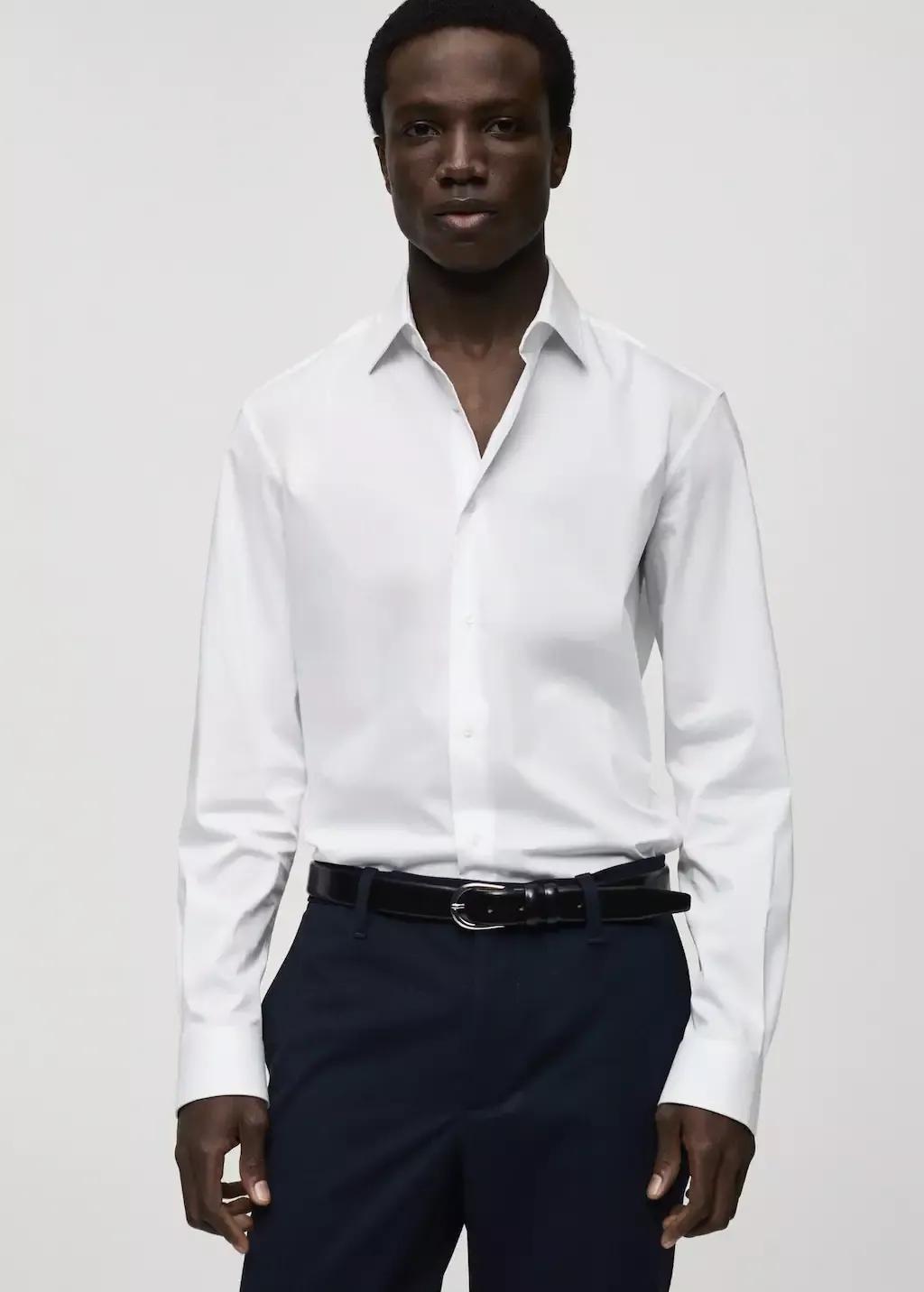 White Regular-Fit Stretch Cotton Shirt, , large image number 0