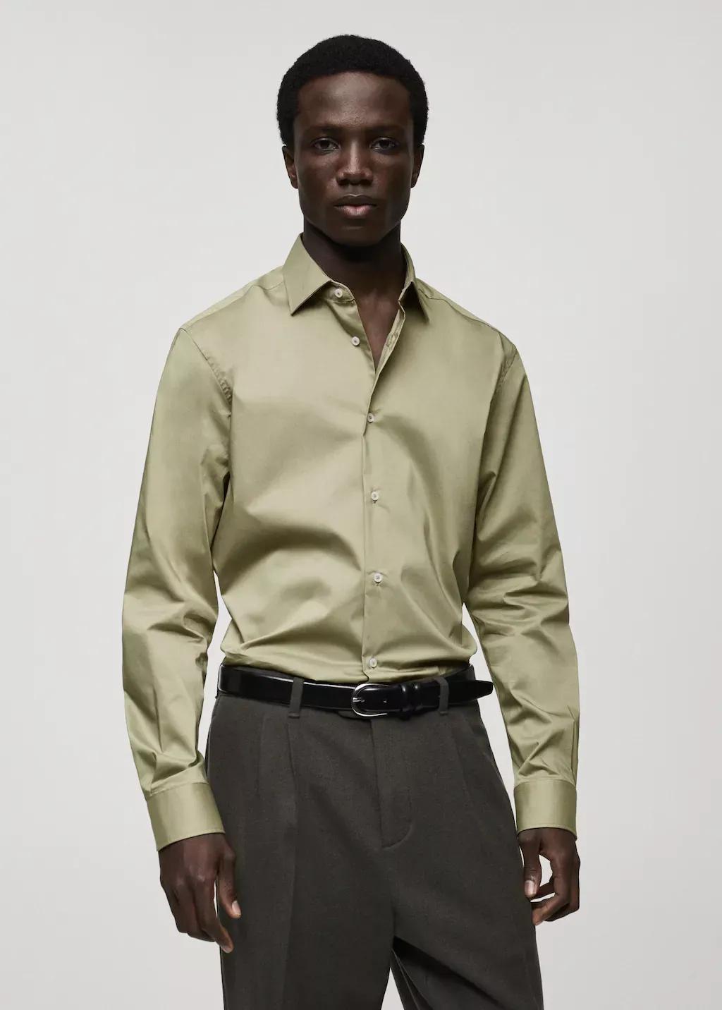 Green Regular-Fit Stretch Cotton Shirt, , large image number 0