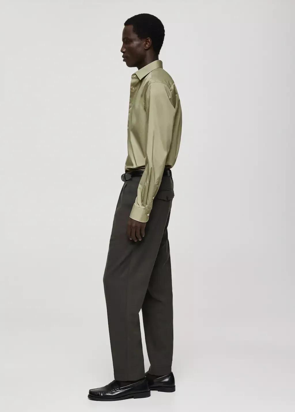 Green Regular-Fit Stretch Cotton Shirt, , large image number 3