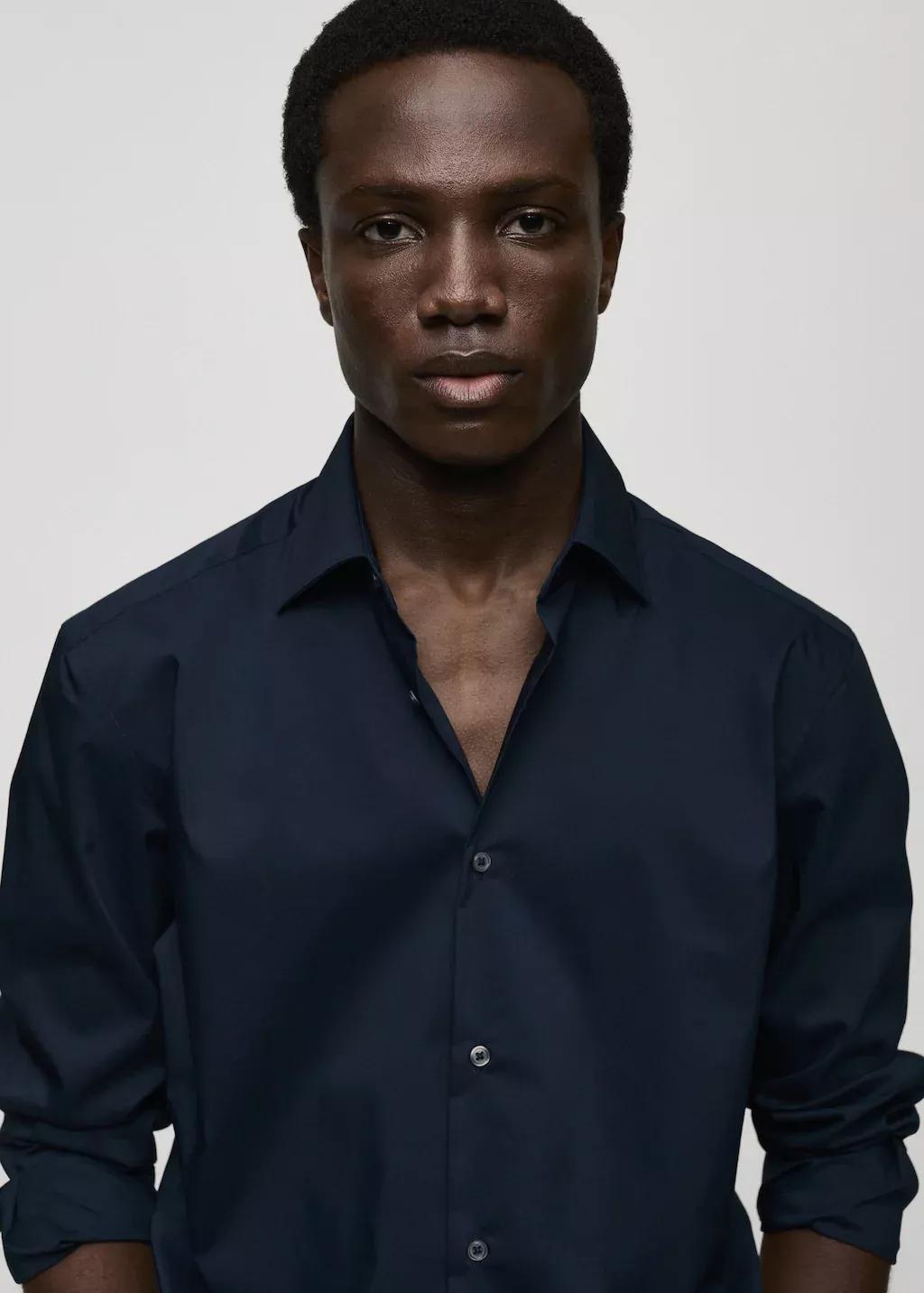 Navy Regular-Fit Stretch Cotton Shirt, , large image number 1