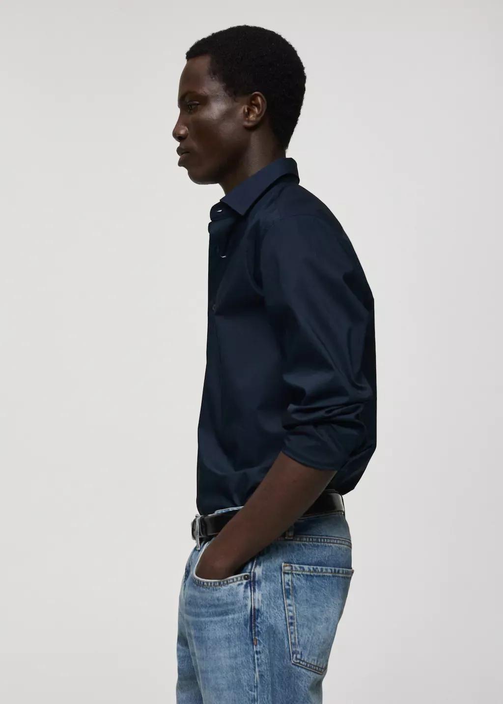 Navy Regular-Fit Stretch Cotton Shirt, , large image number 3