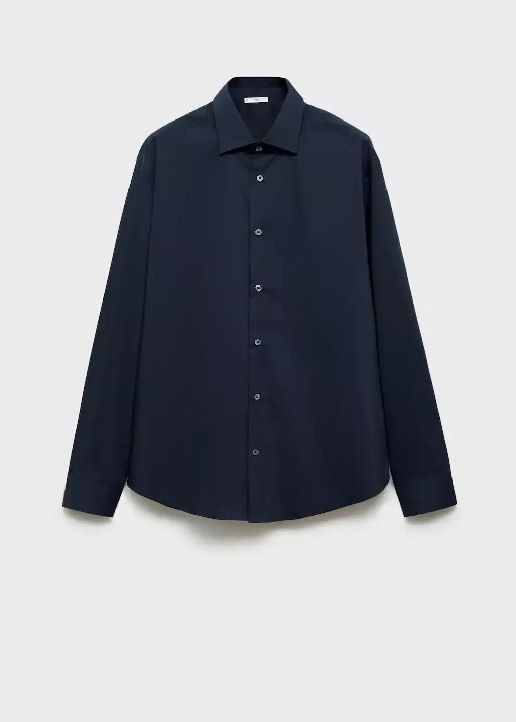 Navy Regular-Fit Stretch Cotton Shirt, , large image number 4