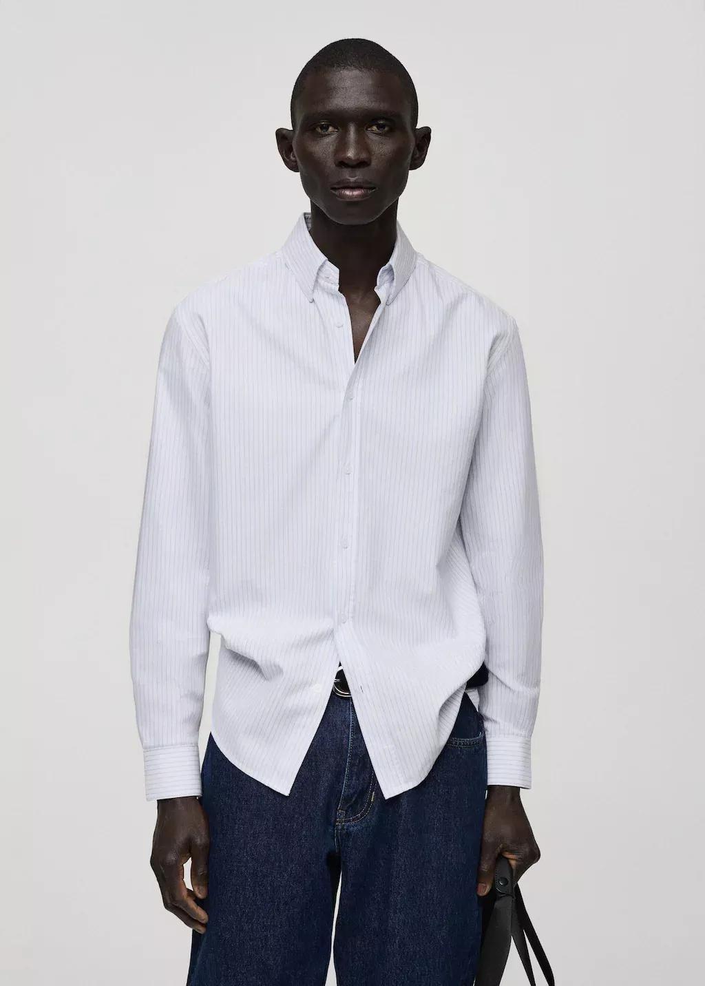 White 00% Cotton Kodak Striped Shirt, , large image number 0