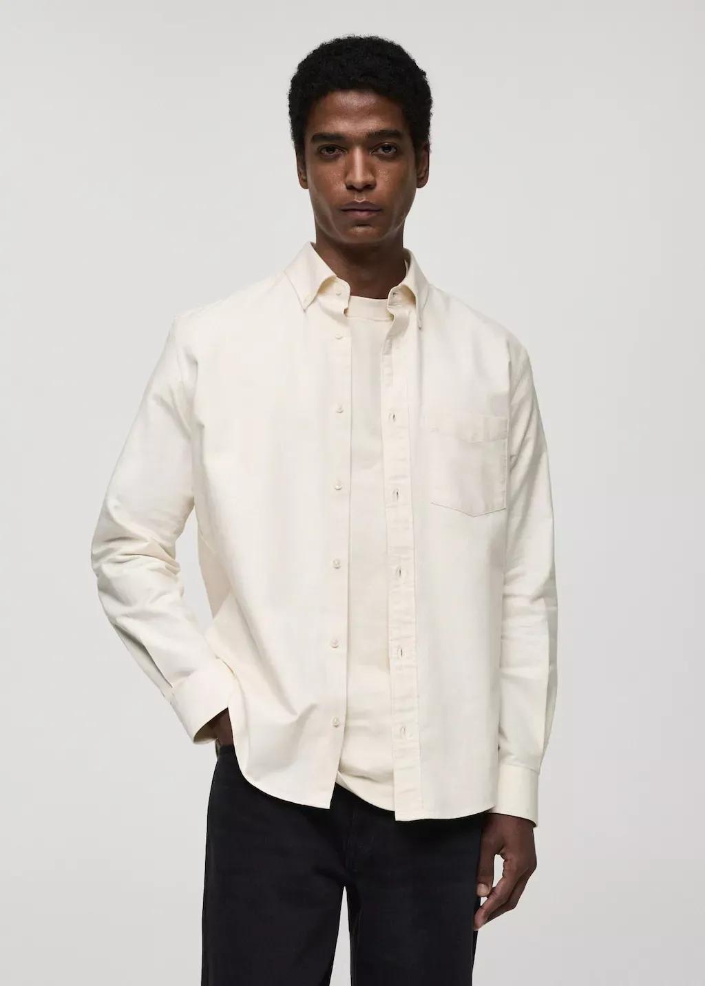 Beige 100% Cotton Oxford Shirt, , large image number 0