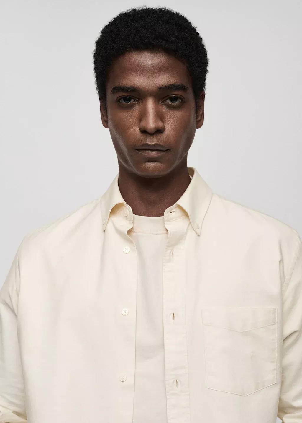Beige 100% Cotton Oxford Shirt, , large image number 1
