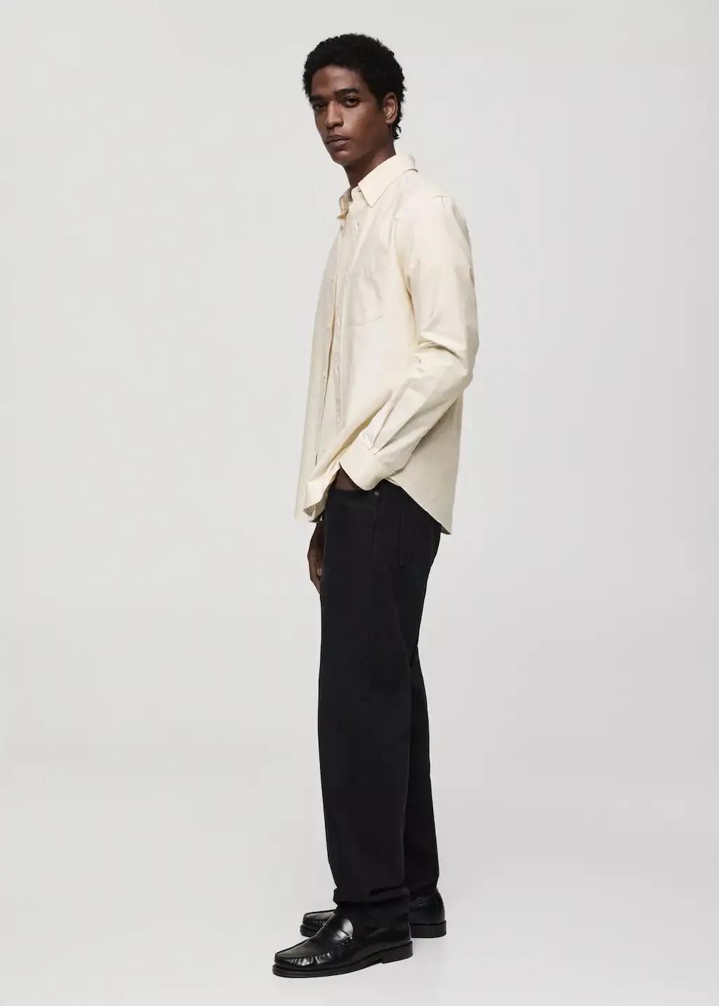 Beige 100% Cotton Oxford Shirt, , large image number 3