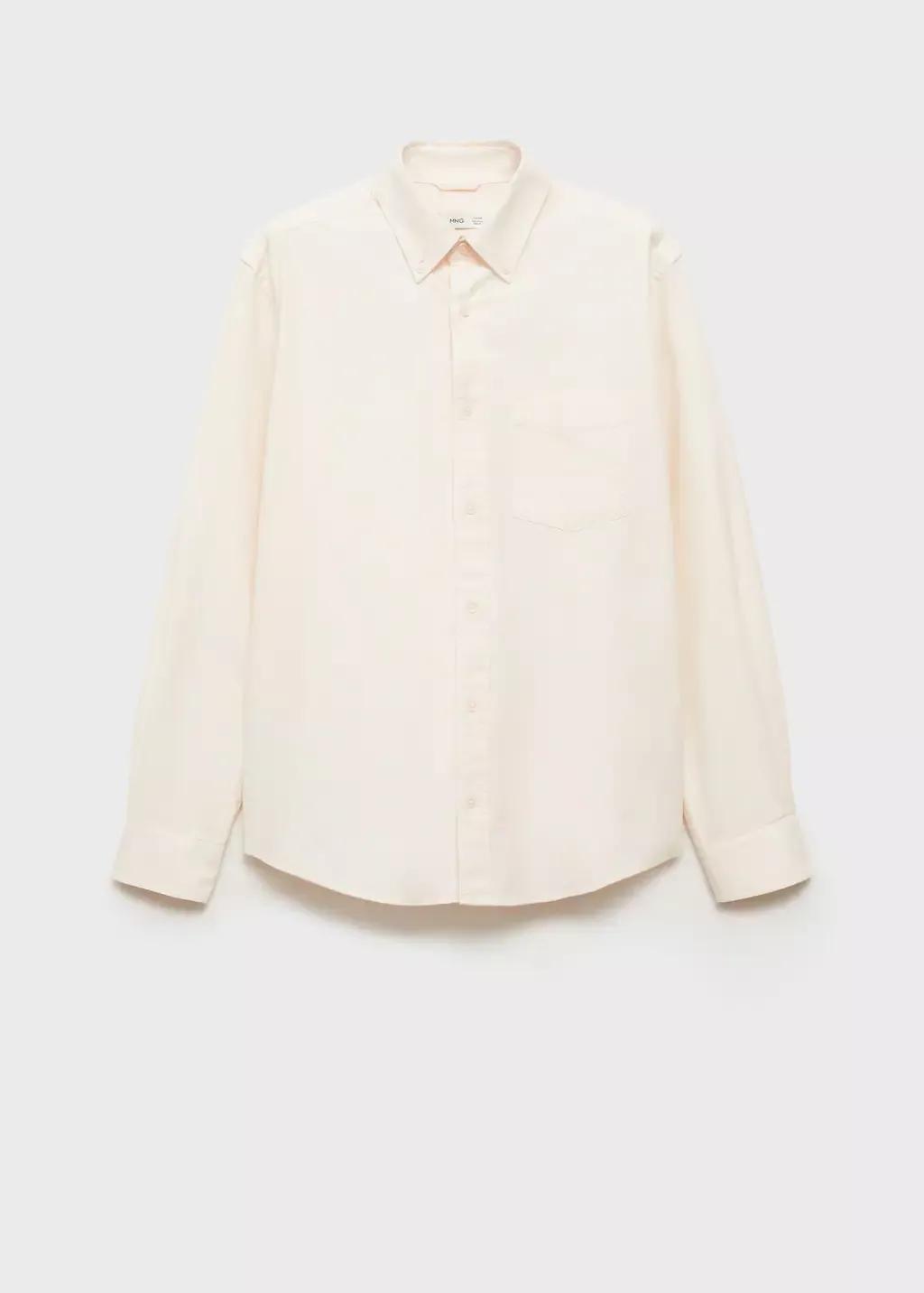 Beige 100% Cotton Oxford Shirt, , large image number 4