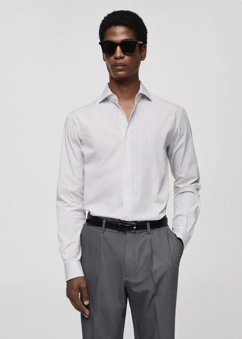 White Regular Fit Striped Cotton Shirt, , large image number 0
