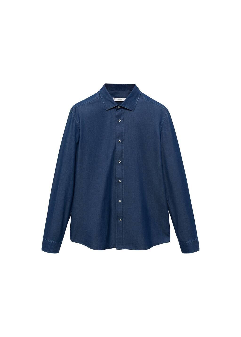 OPEN BLUE Slim fit cotton chambray shirt, , large image number 2