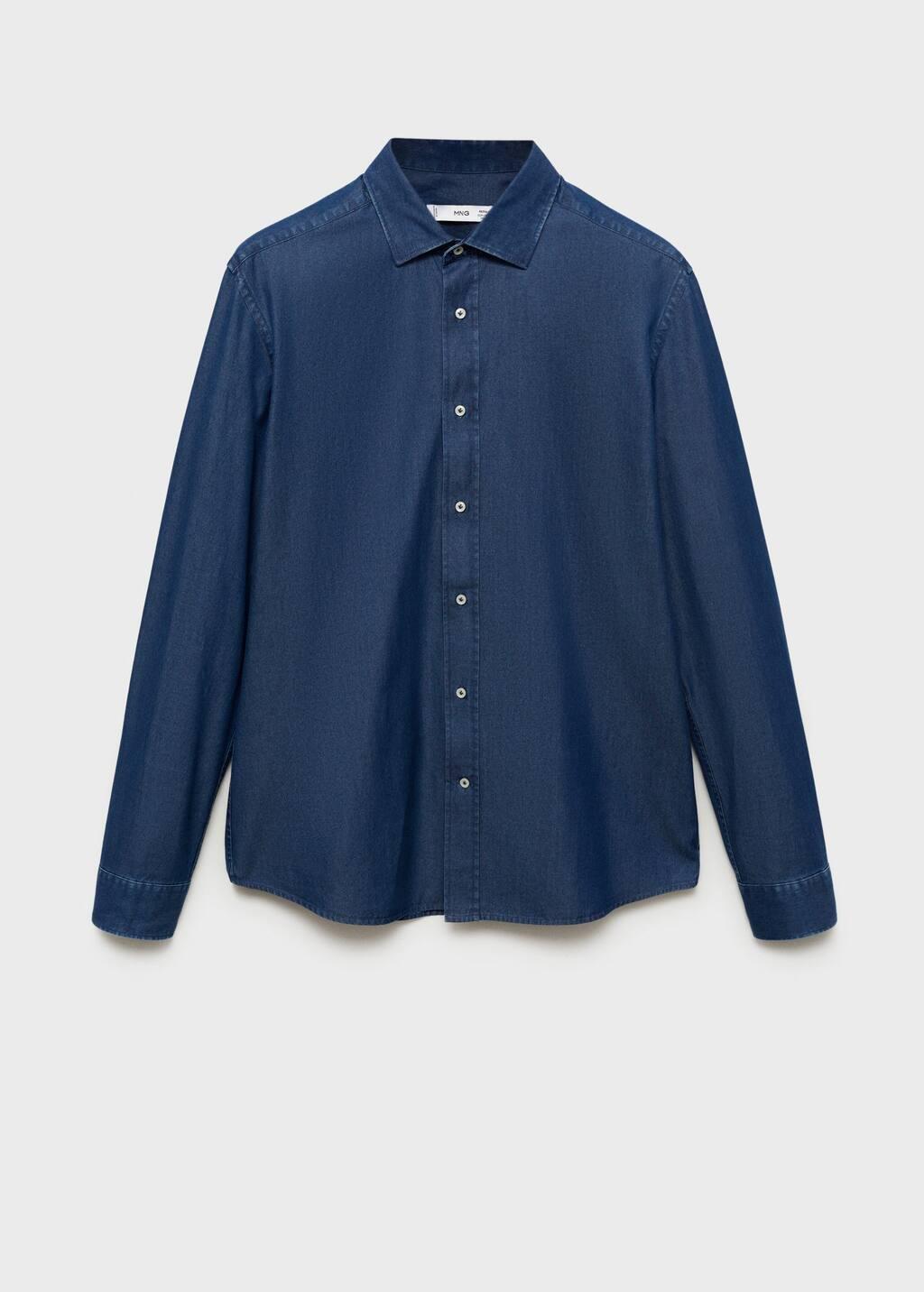 OPEN BLUE Slim fit cotton chambray shirt, , large image number 4