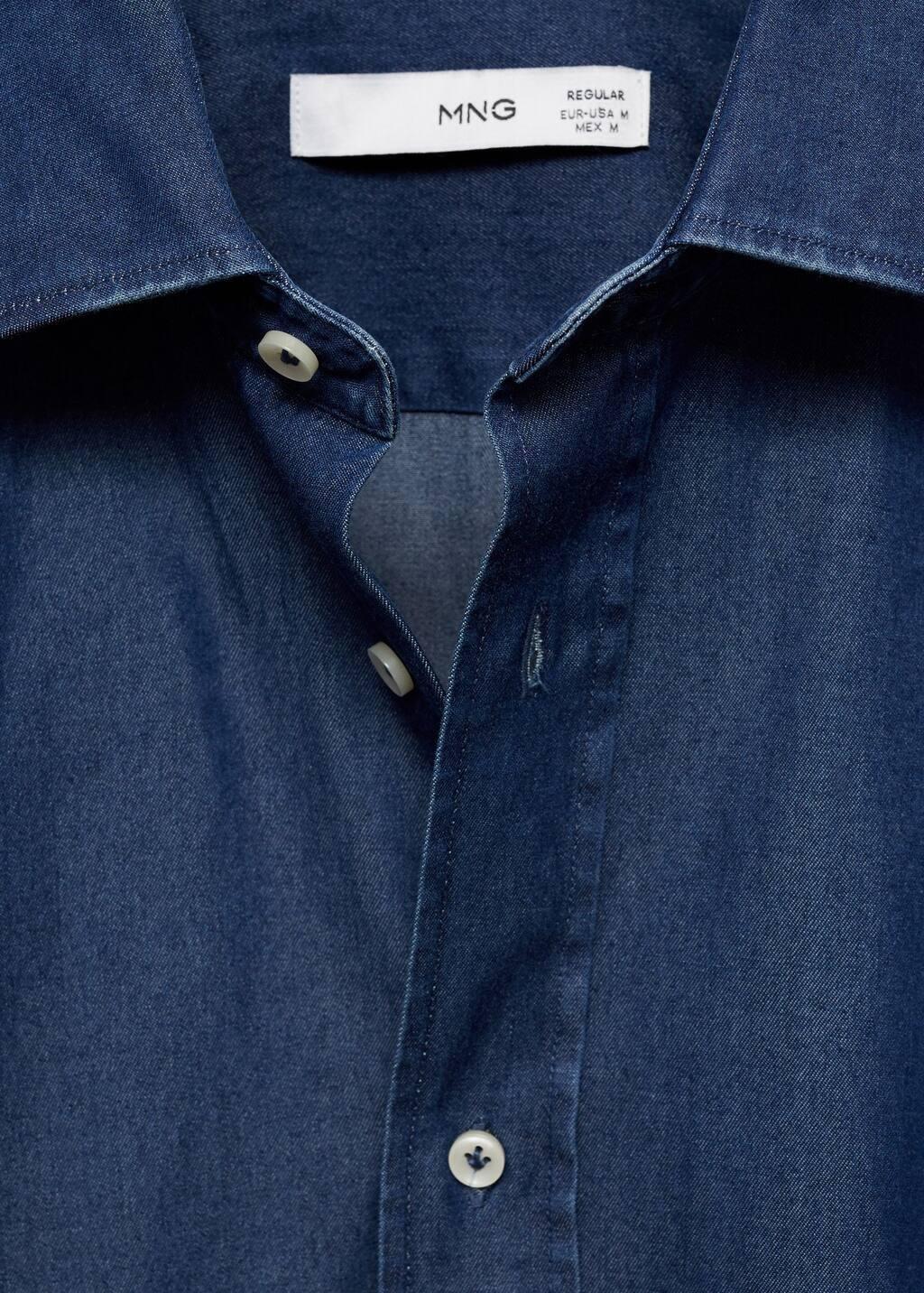 OPEN BLUE Slim fit cotton chambray shirt, , large image number 5