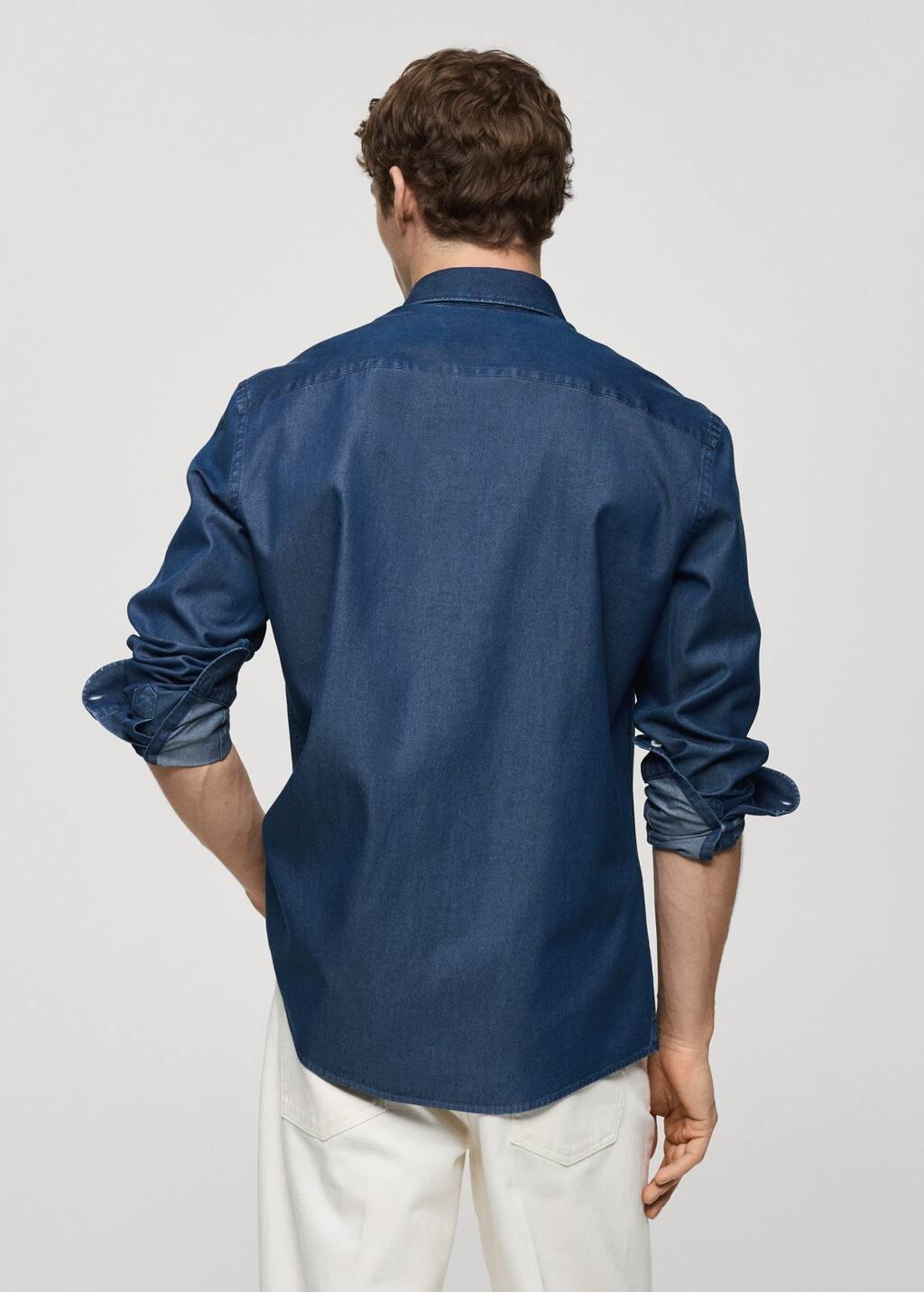 OPEN BLUE Slim fit cotton chambray shirt, , large image number 6