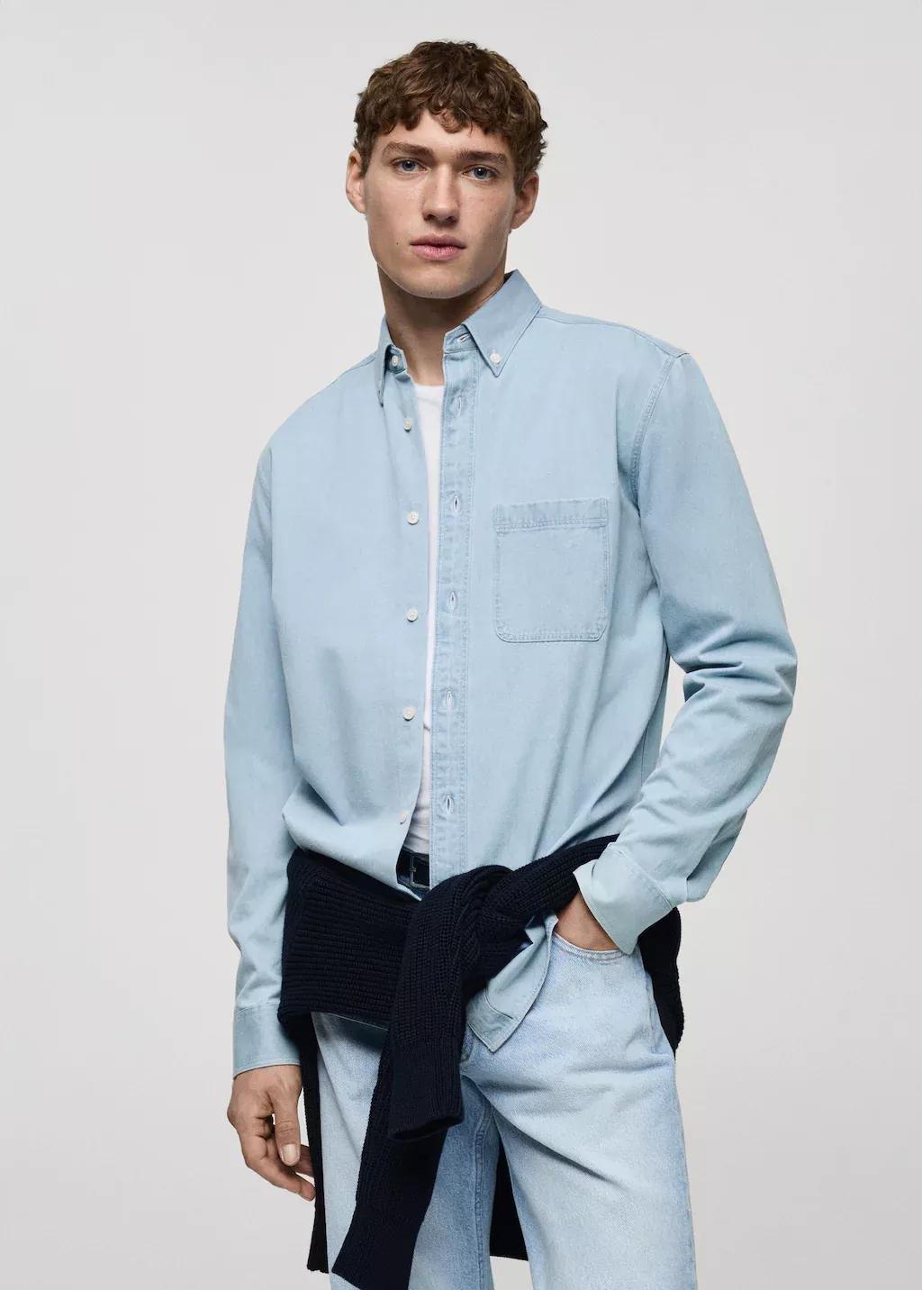 Blue Regular Fit Denim Shirt, , large image number 0